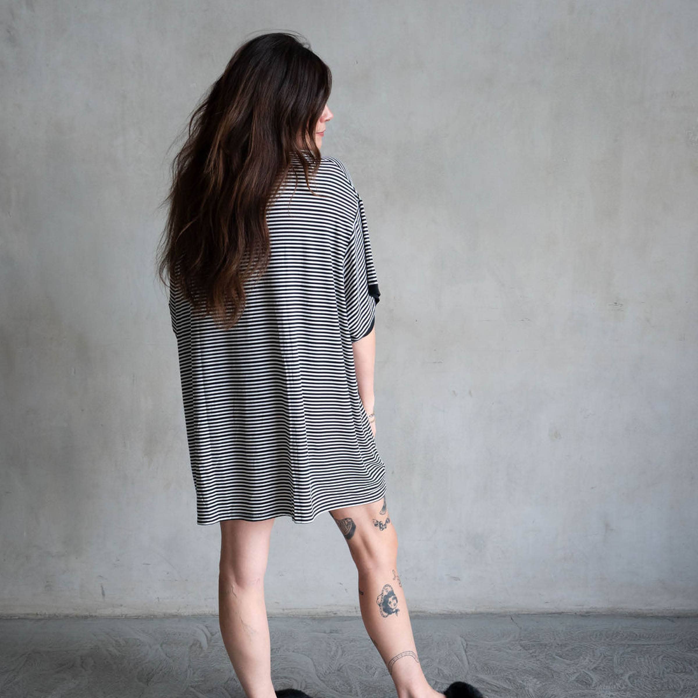 Midnight Stripe | Ribbed Women's T-Shirt Dress