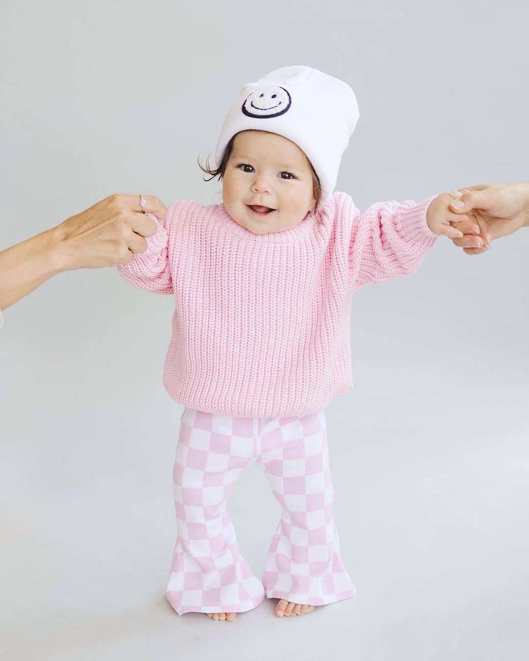 Checkered Flare Pants - Pink