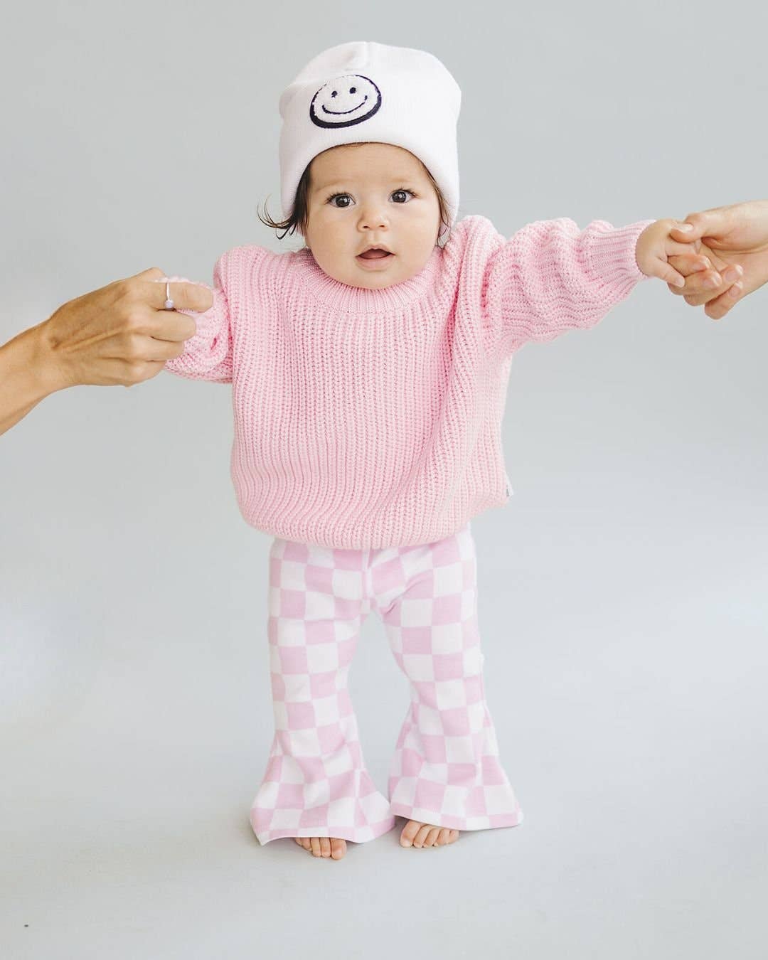 Checkered Flare Pants - Pink