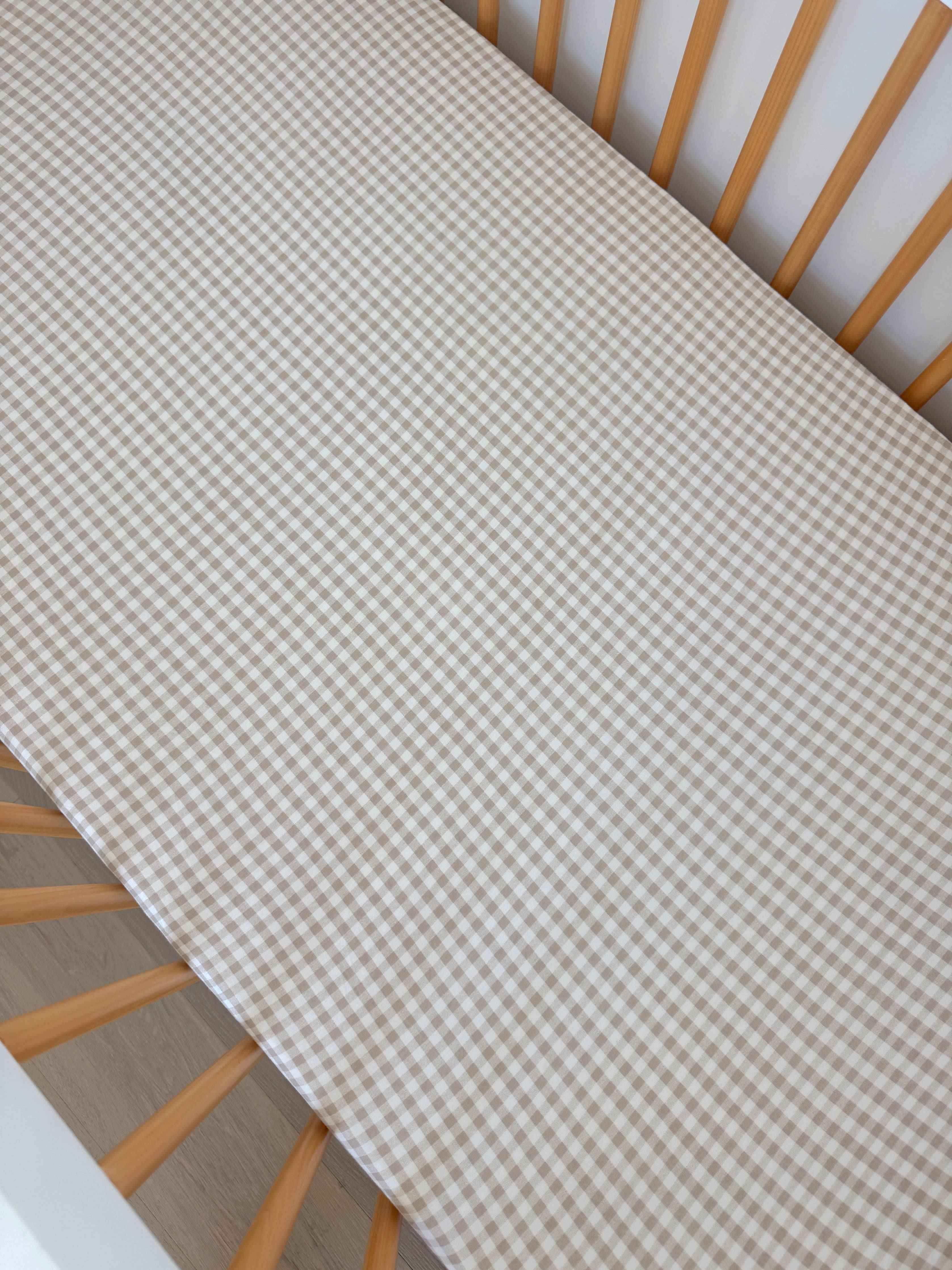 Stretch Crib Sheet - Tan Gingham