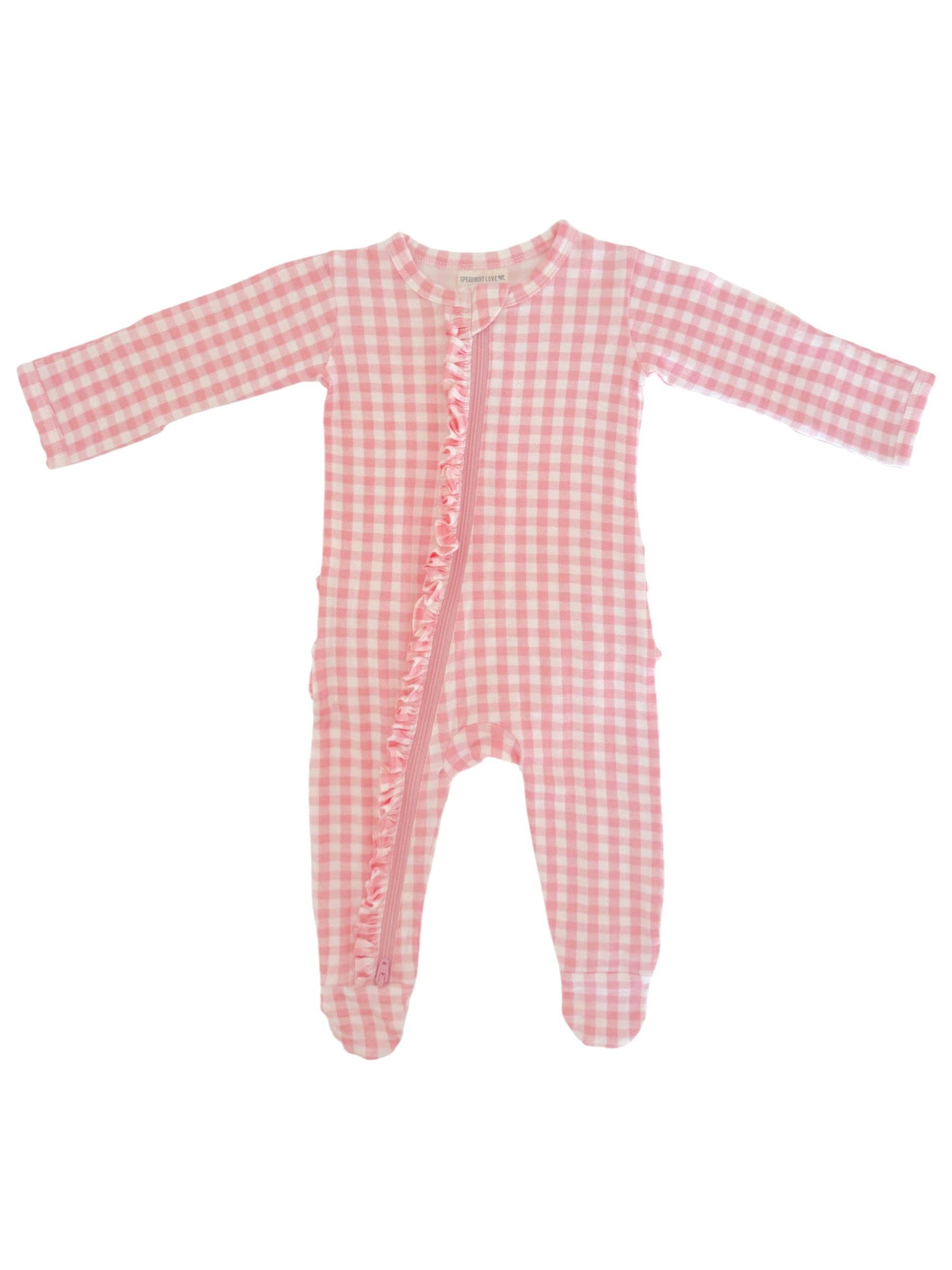 2-Way Zip Ruffle Footie - Pink Gingham