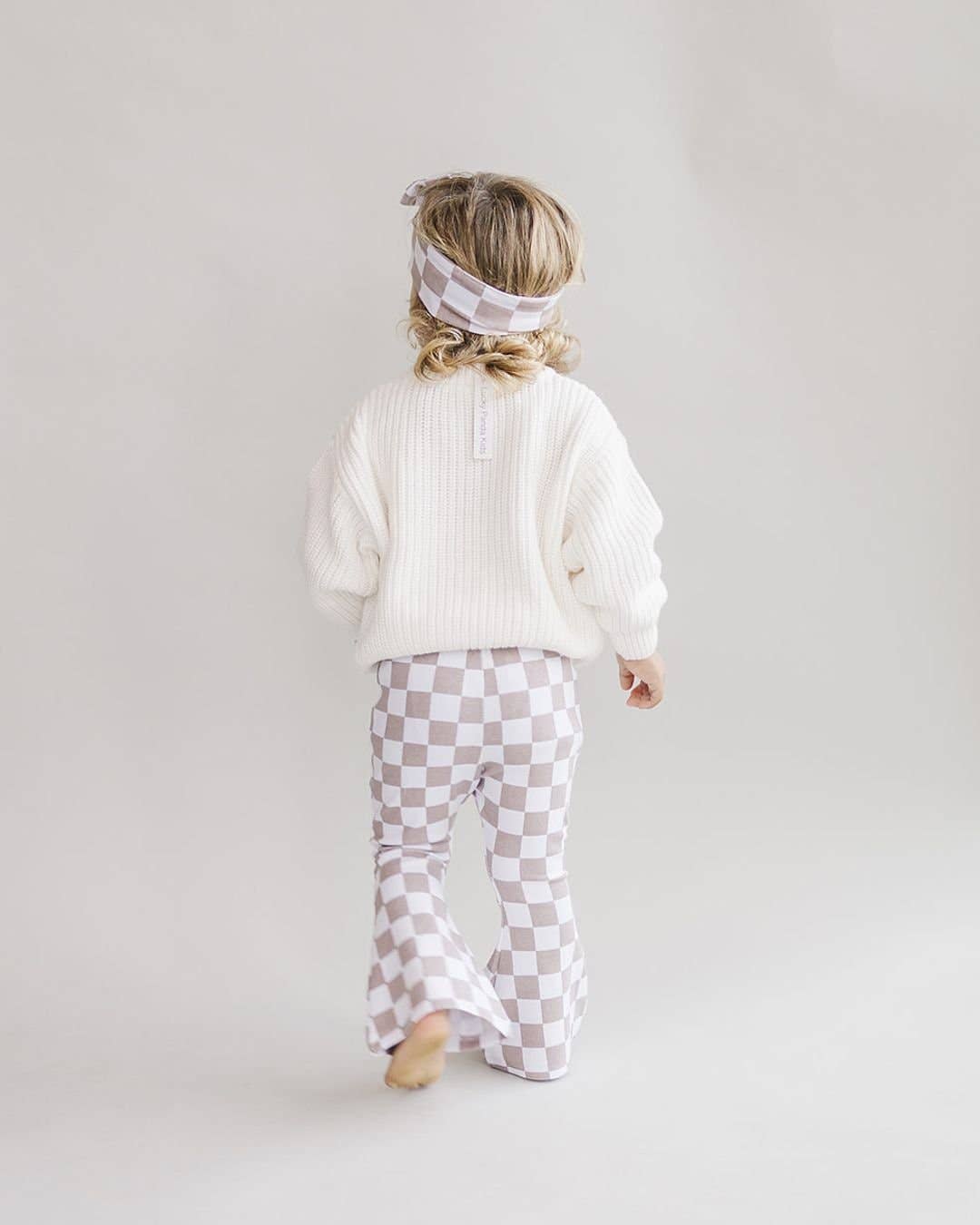 Checkered Flare Pants - Latte