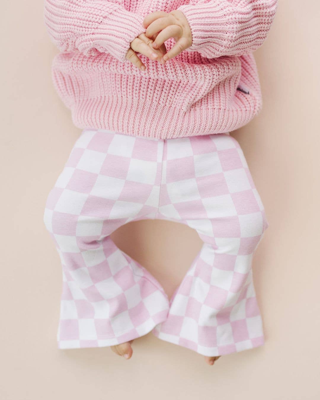 Checkered Flare Pants - Pink