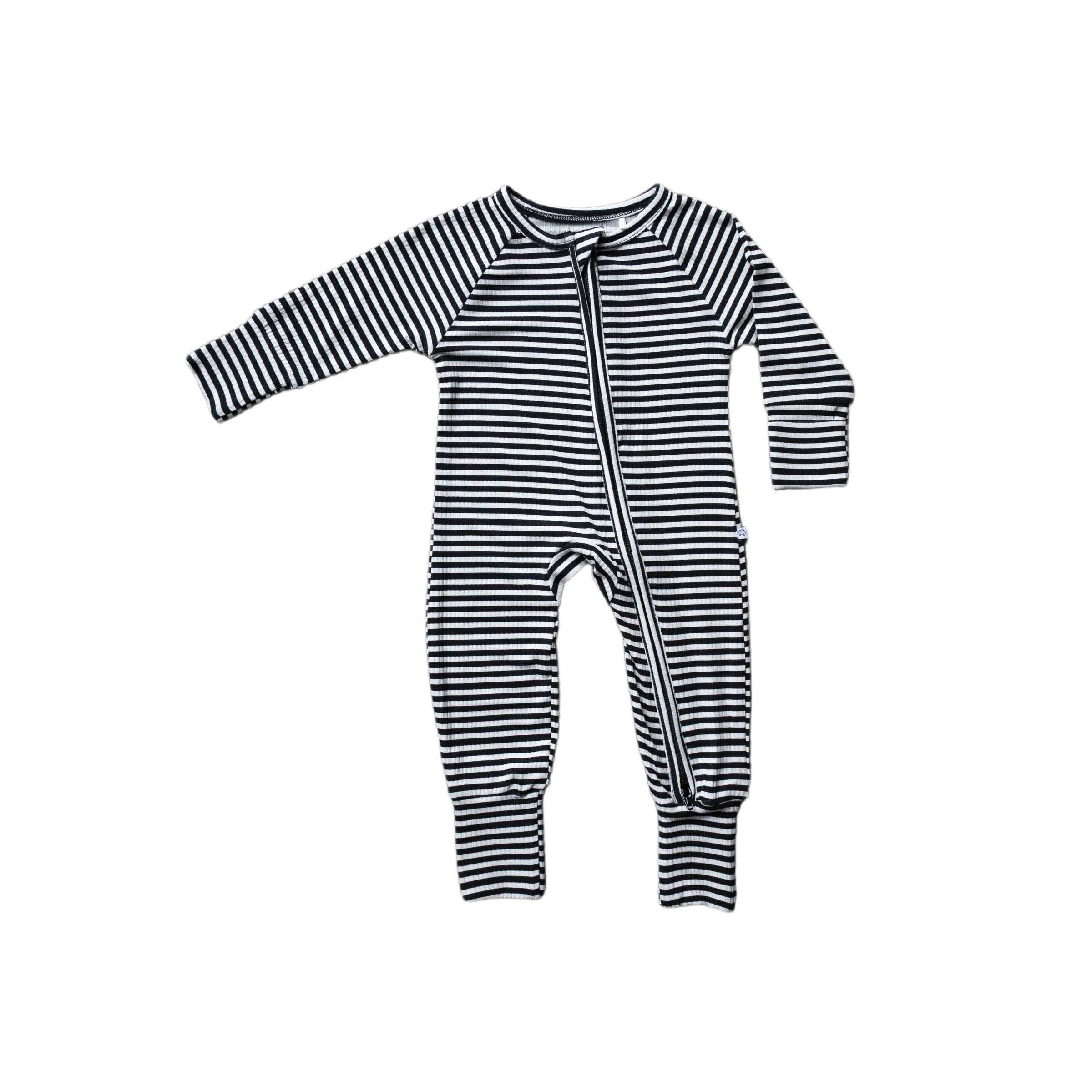 Midnight Stripe | Ribbed Bamboo Zip Romper