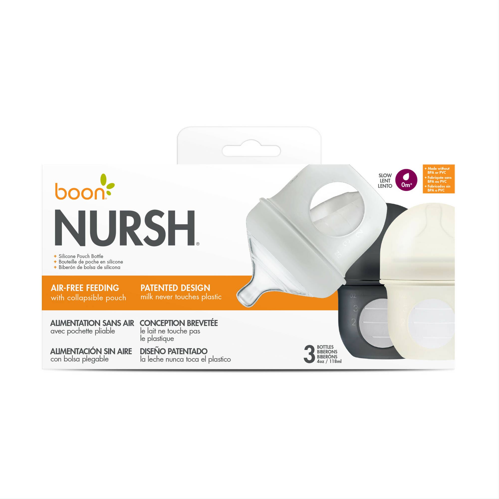 TOMY Boon Nursh Bottle - 3 Bottles Baby Feeding Bottle Set for Infants and Newborns