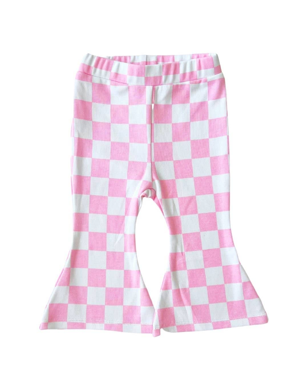 Checkered Flare Pants - Pink