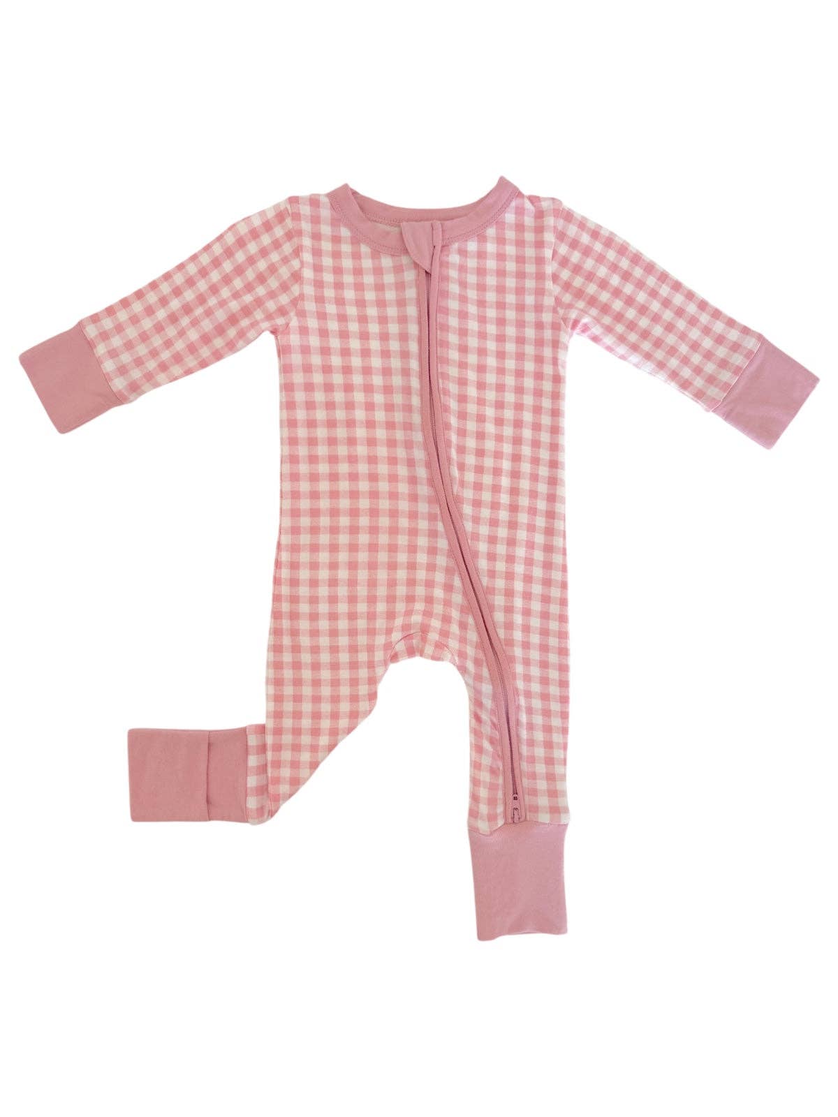 2-Way Convertible Zip Romper - Pink Gingham