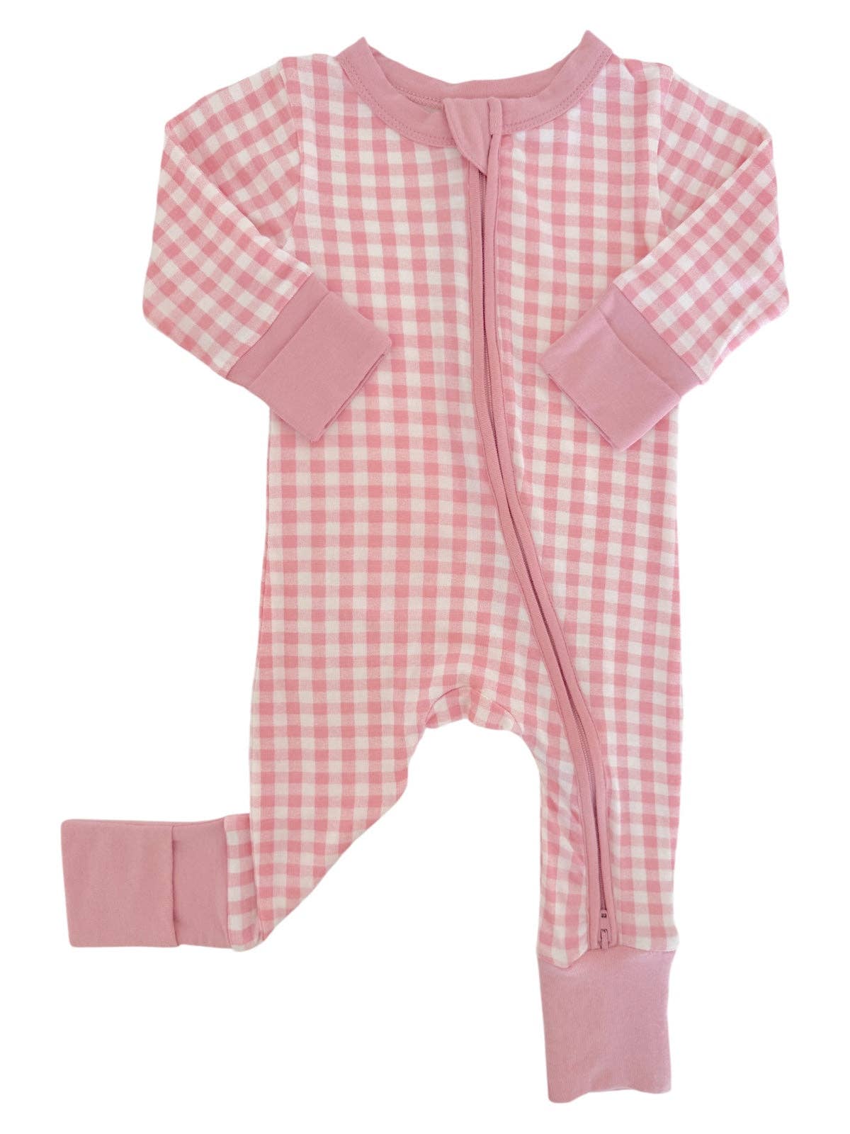 2-Way Convertible Zip Romper - Pink Gingham