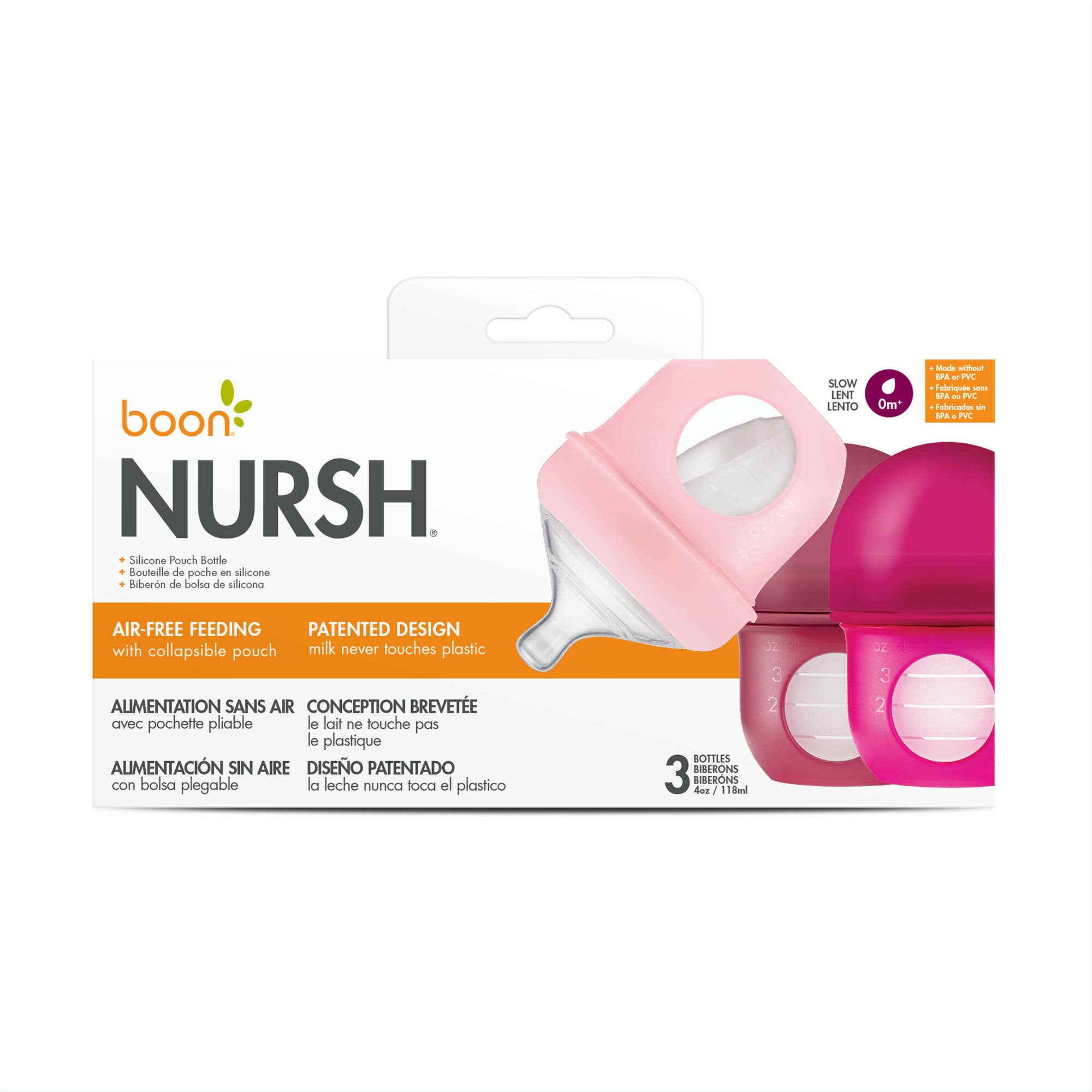 TOMY Boon Nursh Bottle - 3 Bottles Baby Feeding Bottle Set for Infants and Newborns