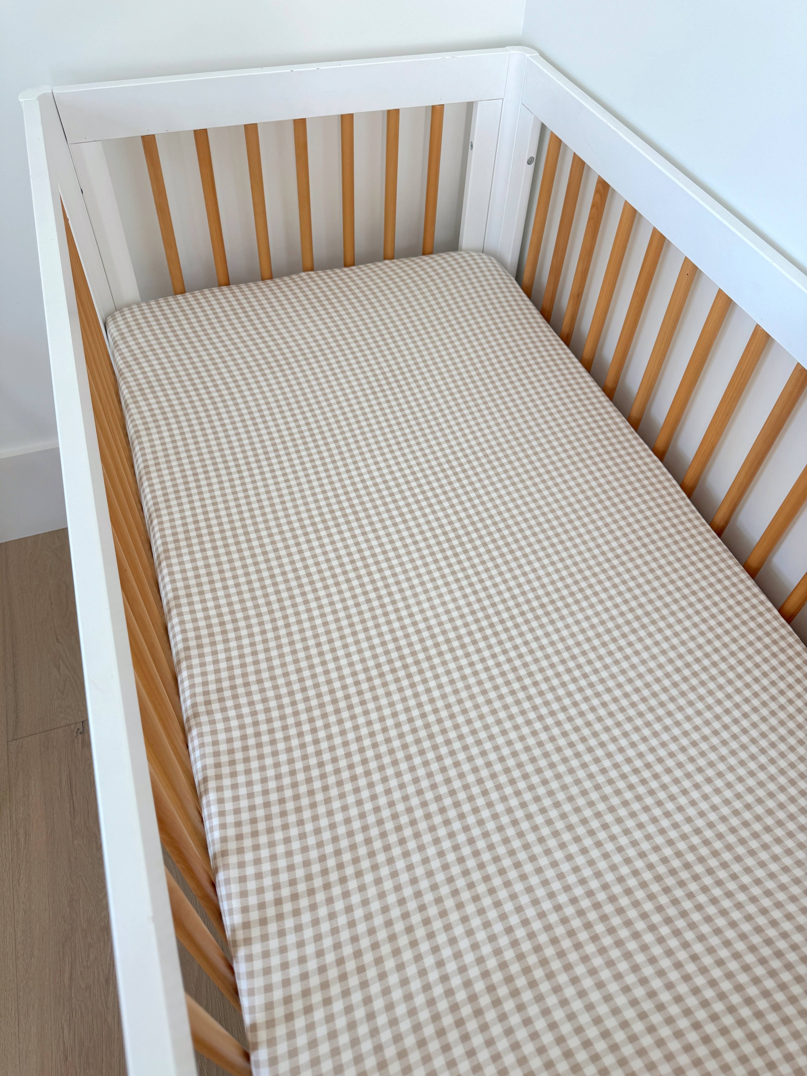Stretch Crib Sheet - Tan Gingham