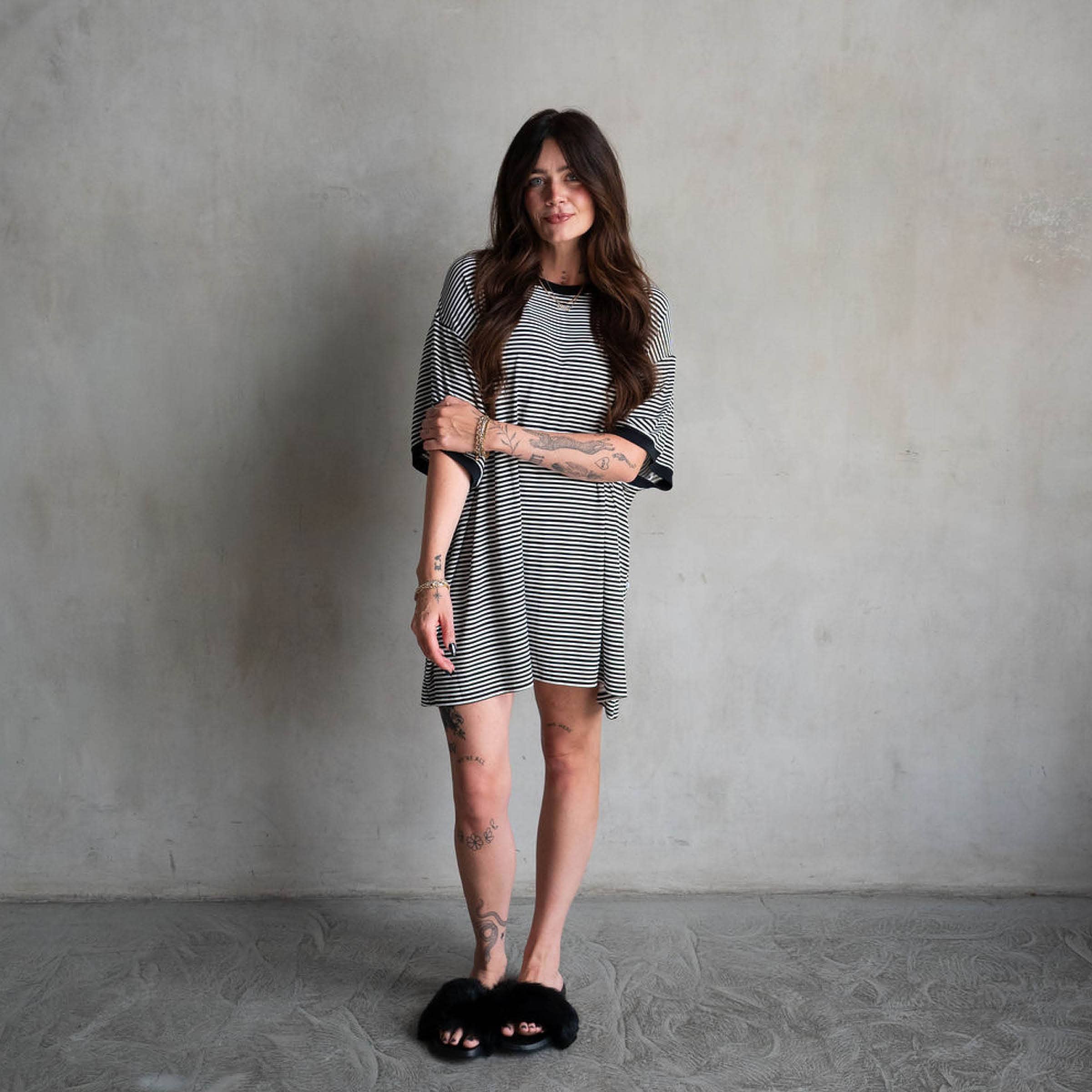 Midnight Stripe | Ribbed Women's T-Shirt Dress