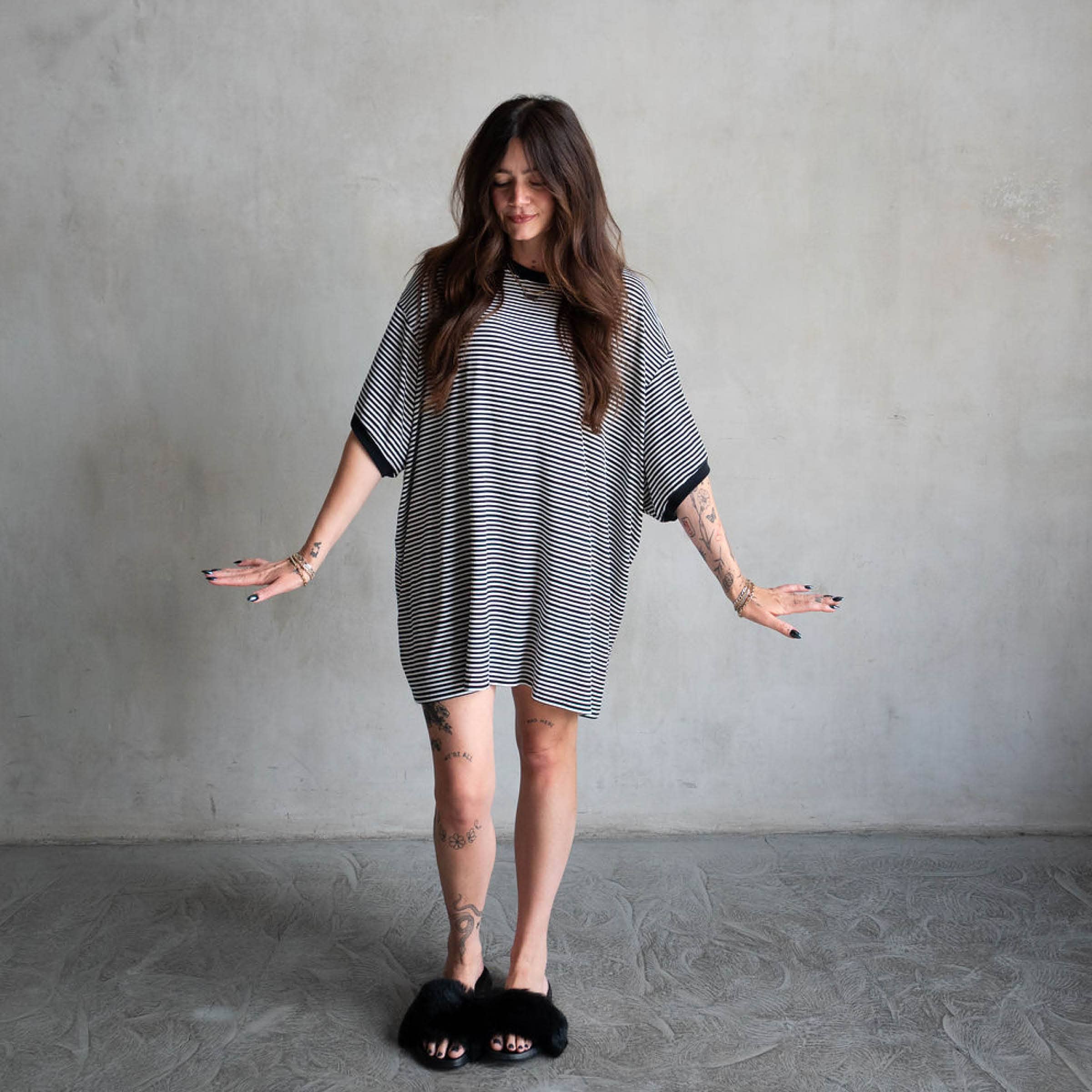 Midnight Stripe | Ribbed Women's T-Shirt Dress