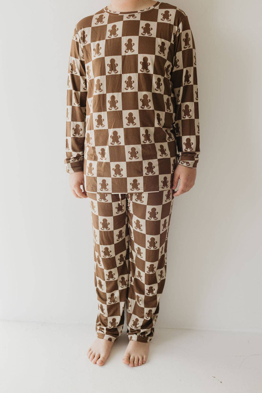 Pre-Teen Straight Leg Bamboo Pajamas | Gingerbread Checkerboard