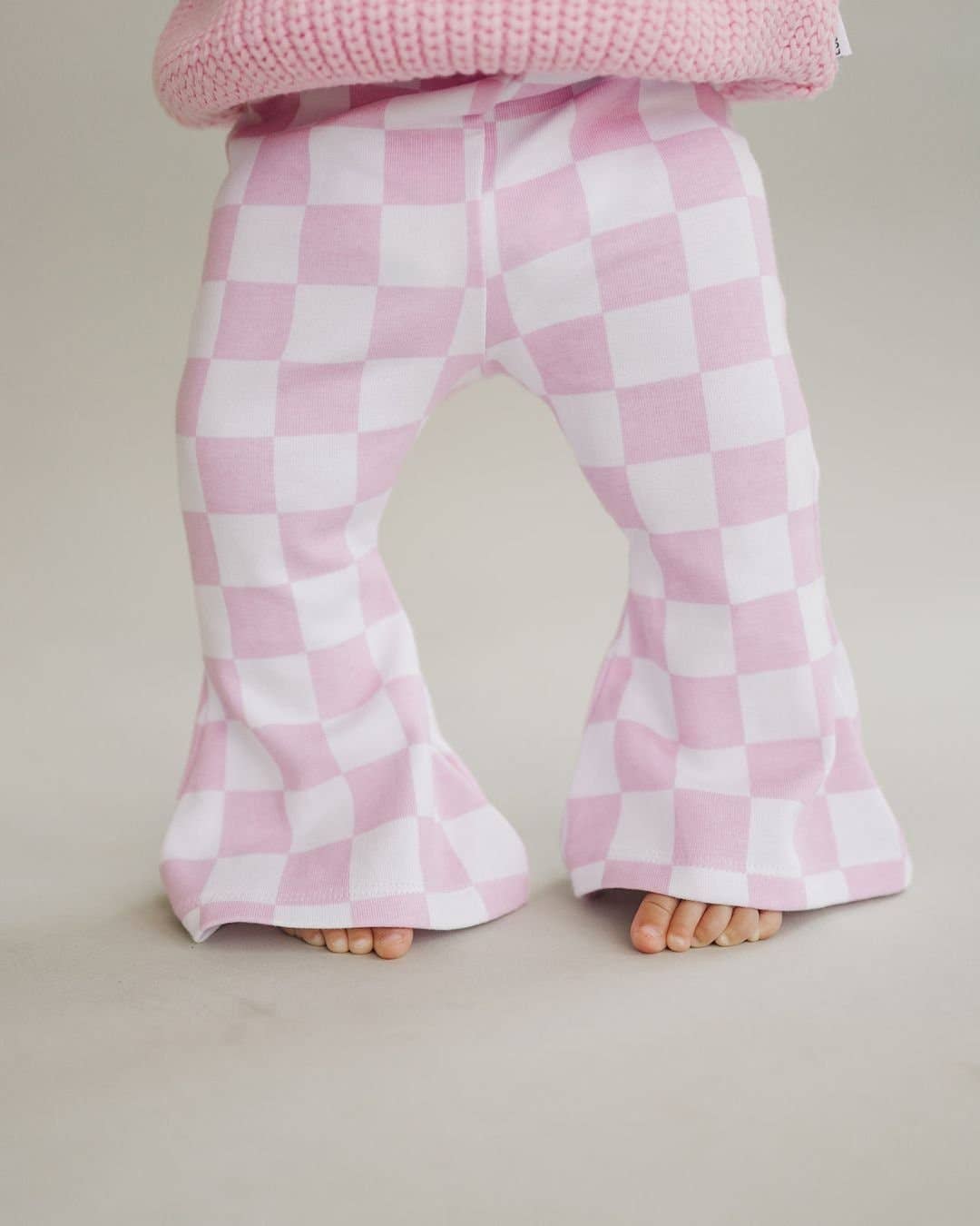 Checkered Flare Pants - Pink