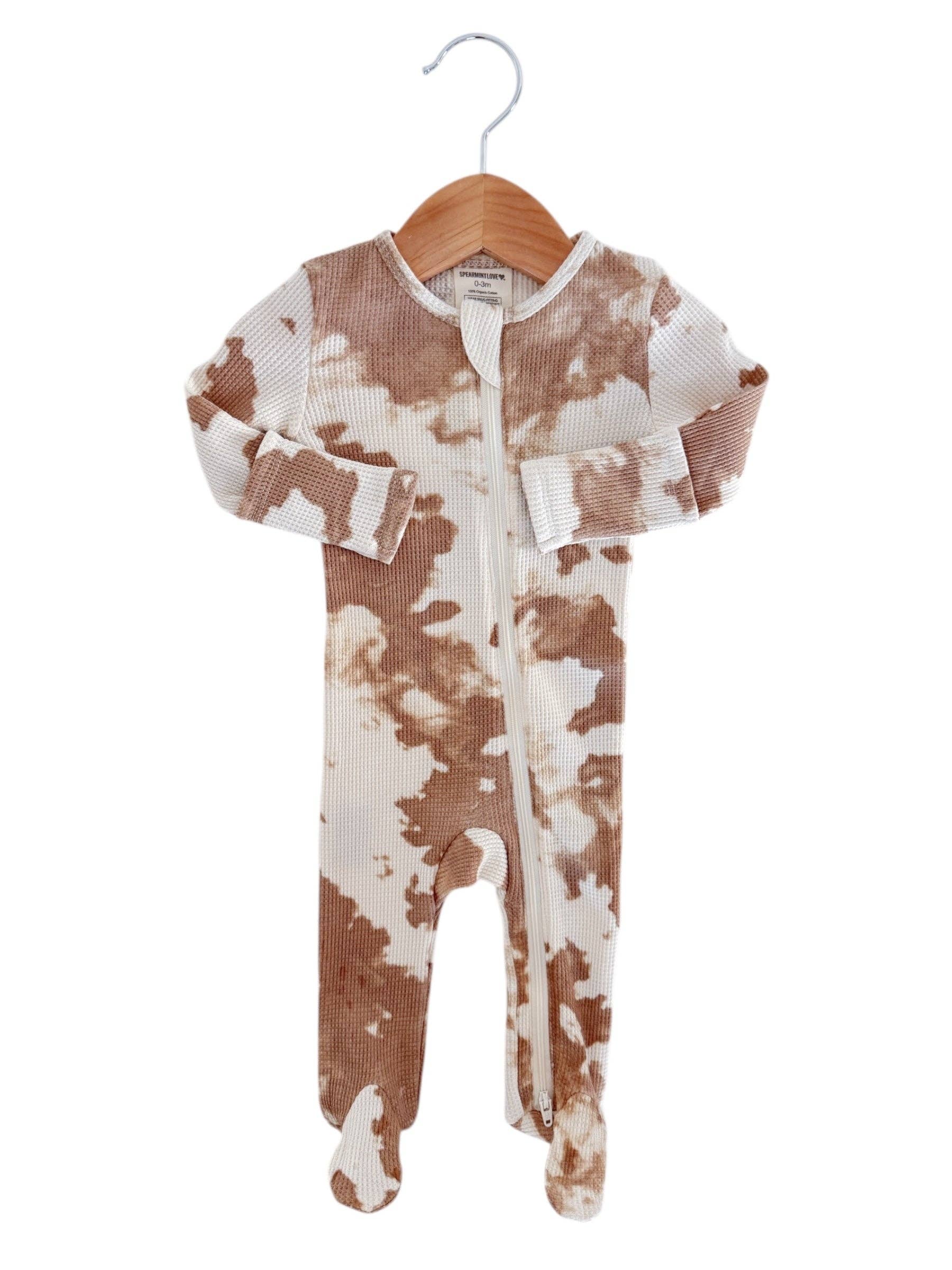 Organic Waffle 2-Way Zip Footie - Almond Tie Dye