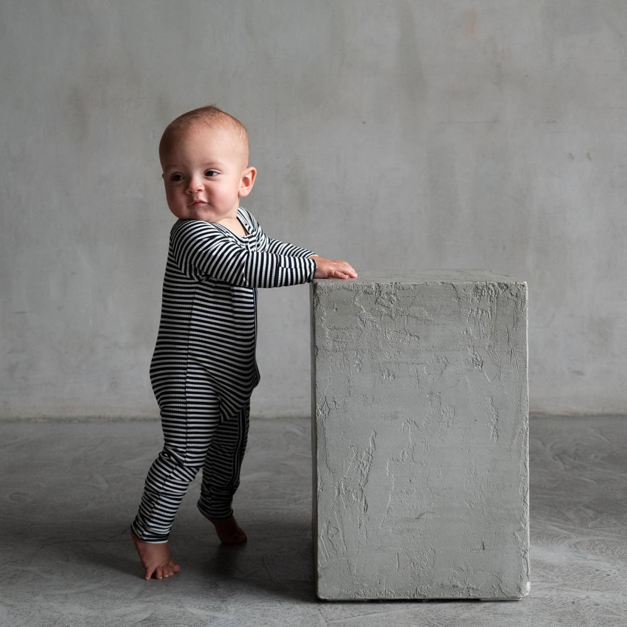 Midnight Stripe | Ribbed Bamboo Zip Romper