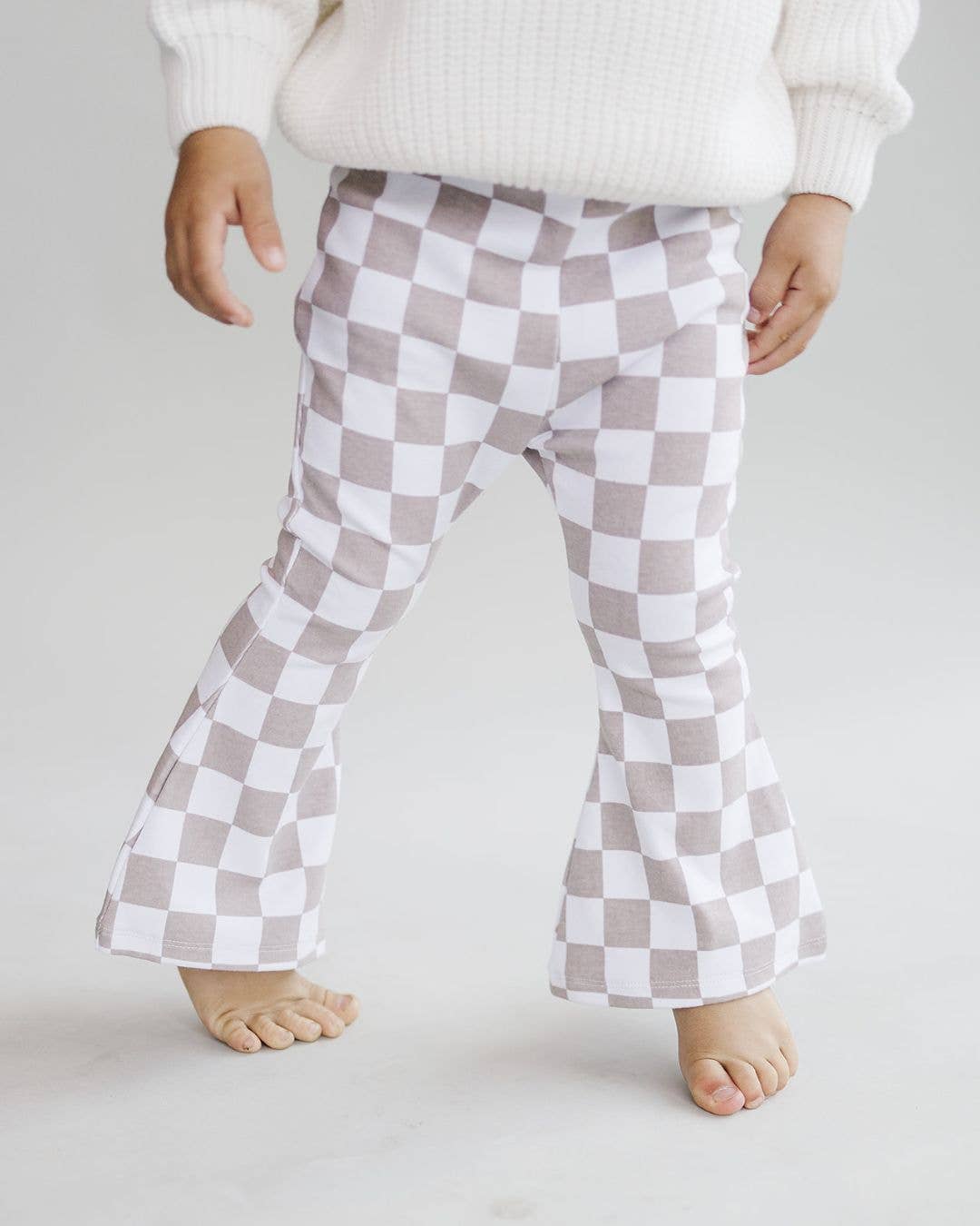Checkered Flare Pants - Latte