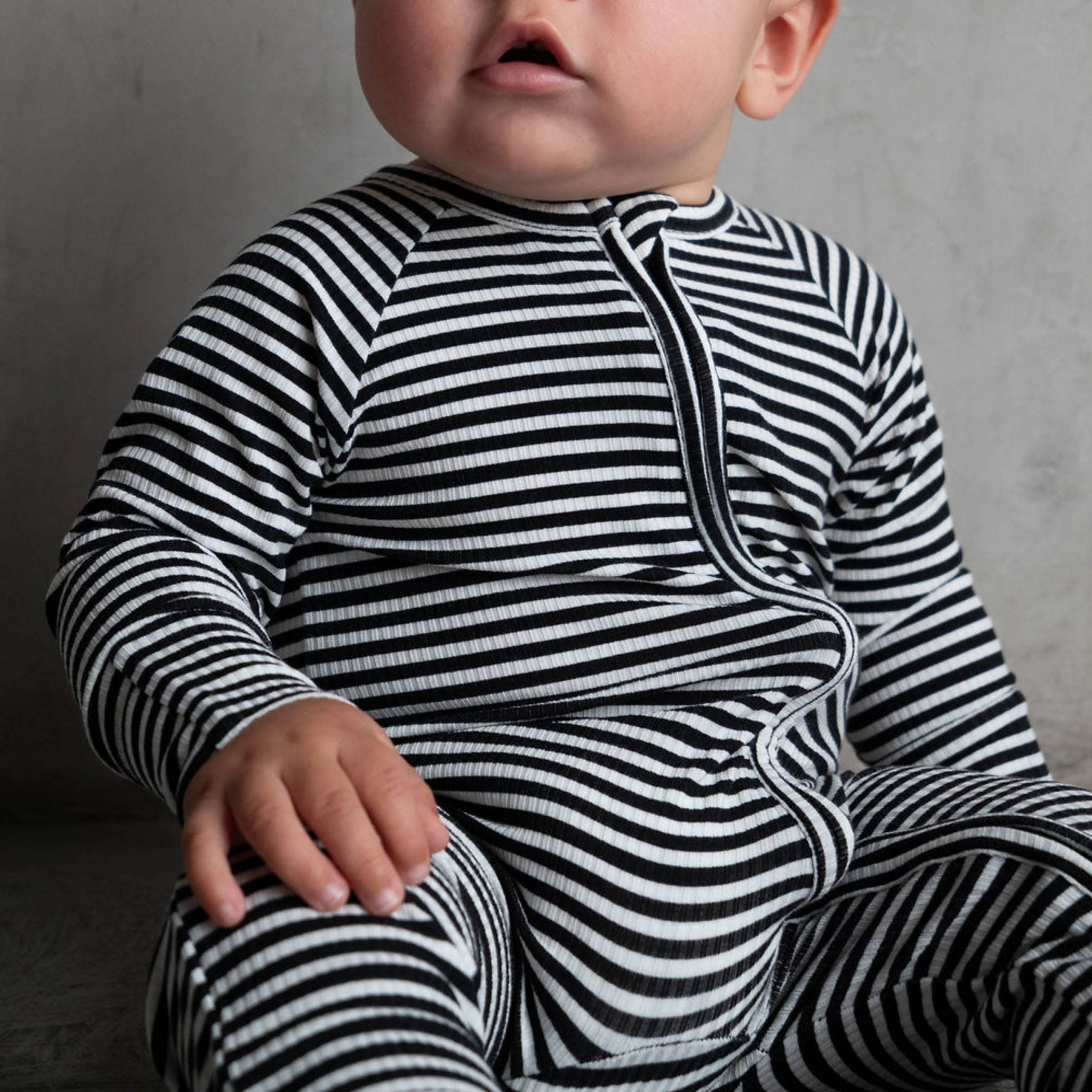 Midnight Stripe | Ribbed Bamboo Zip Romper