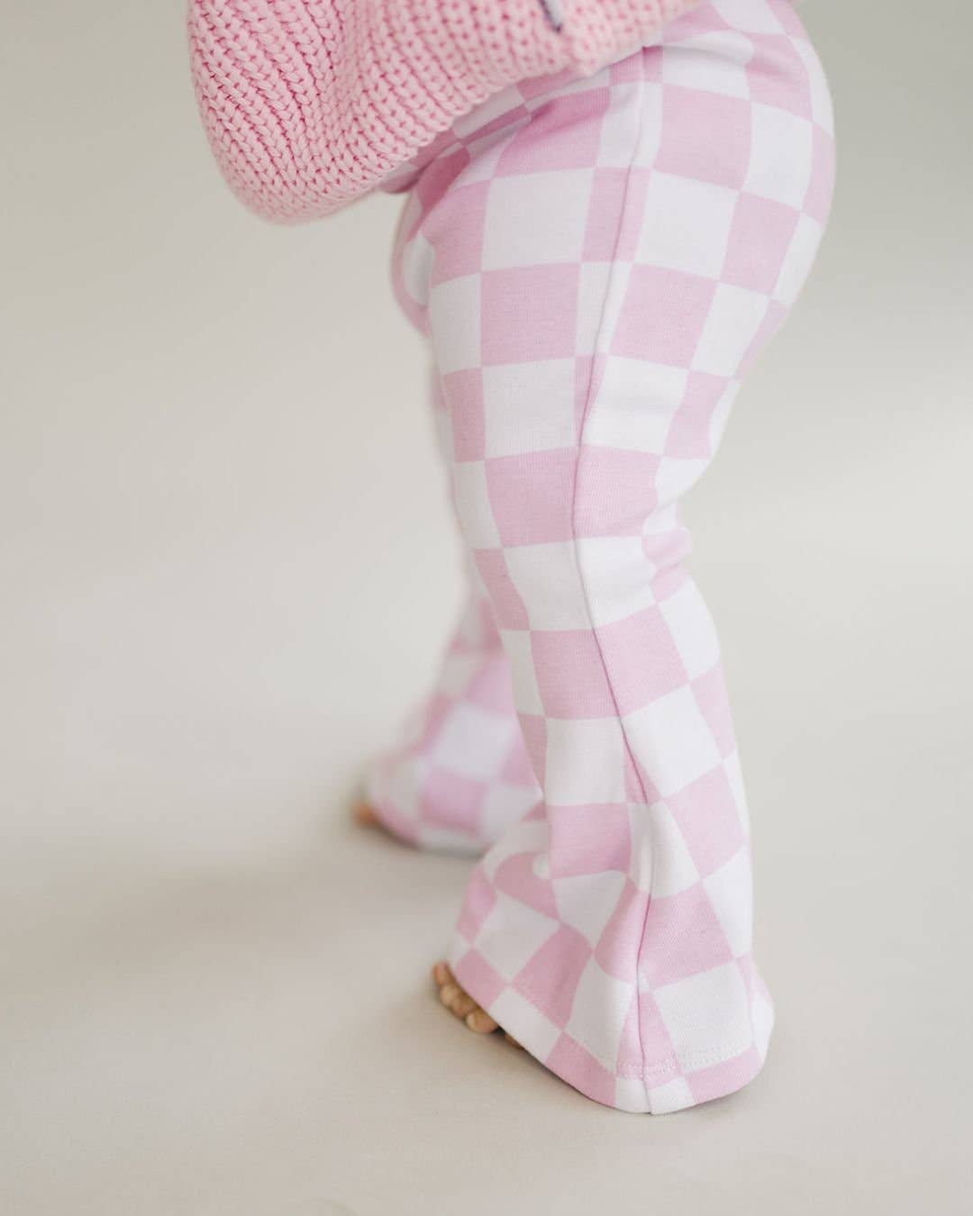 Checkered Flare Pants - Pink