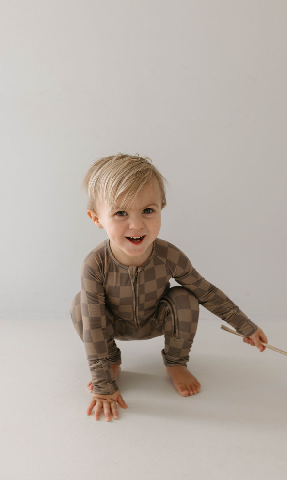 Bamboo Zip Pajamas - Faded Brown