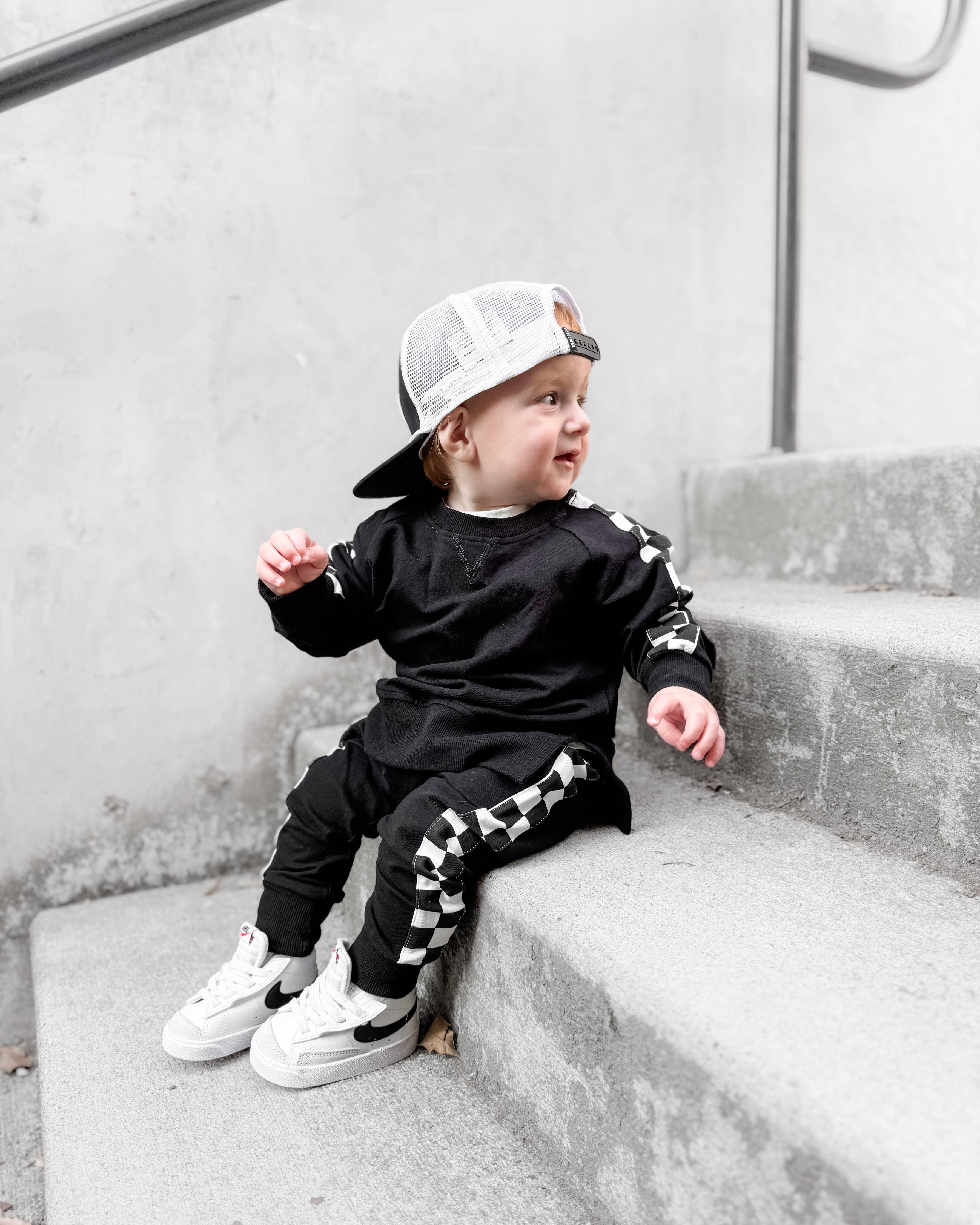 Side Checkered Jogger - Black