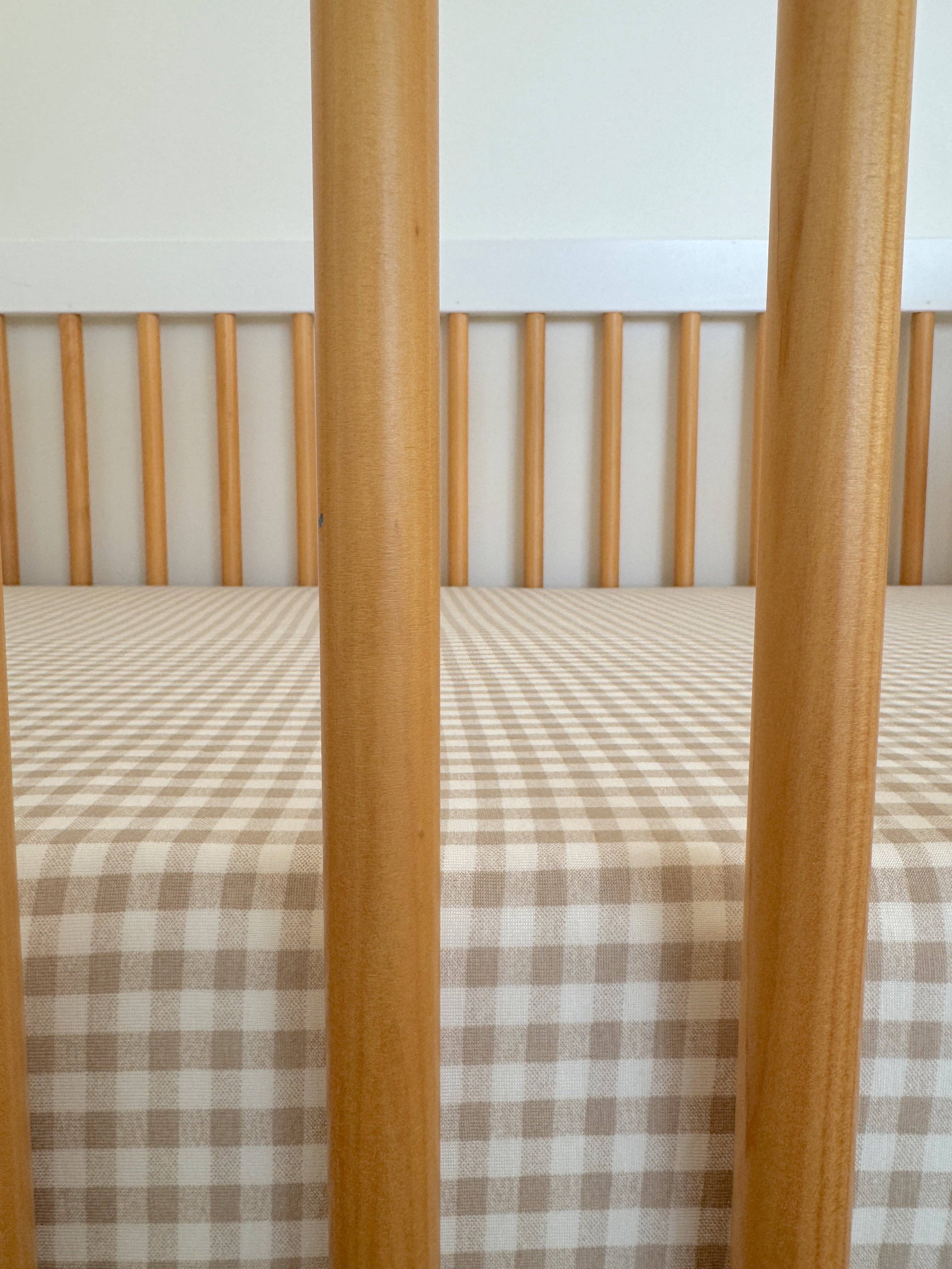 Stretch Crib Sheet - Tan Gingham