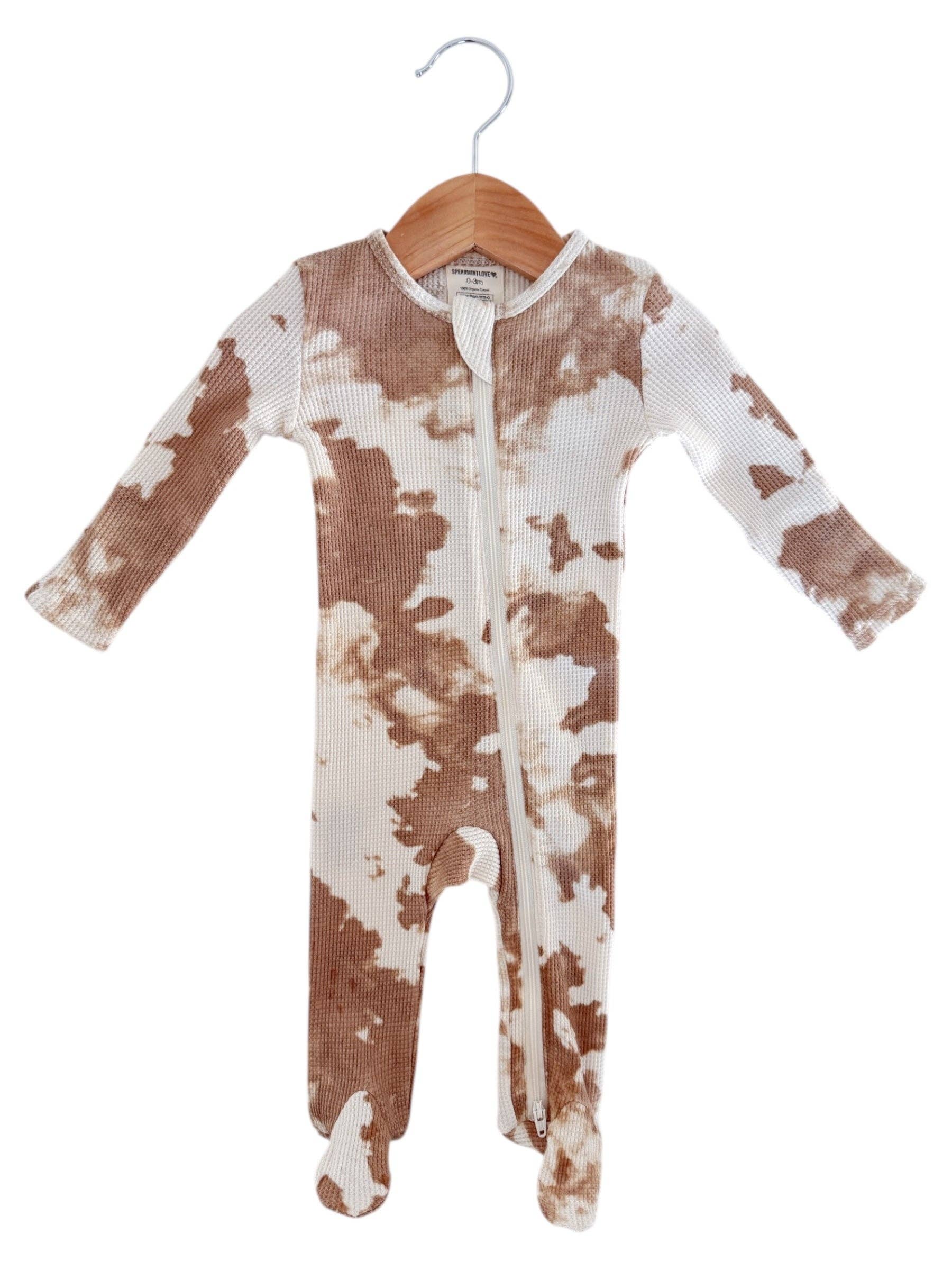 Organic Waffle 2-Way Zip Footie - Almond Tie Dye
