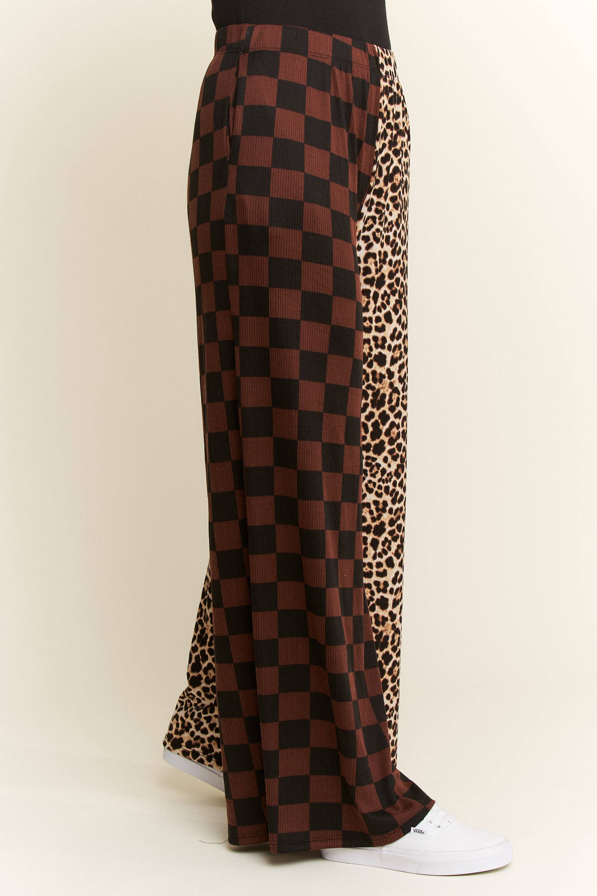 SPLIT DECISION LEOPARD-CHECKERED PANTS