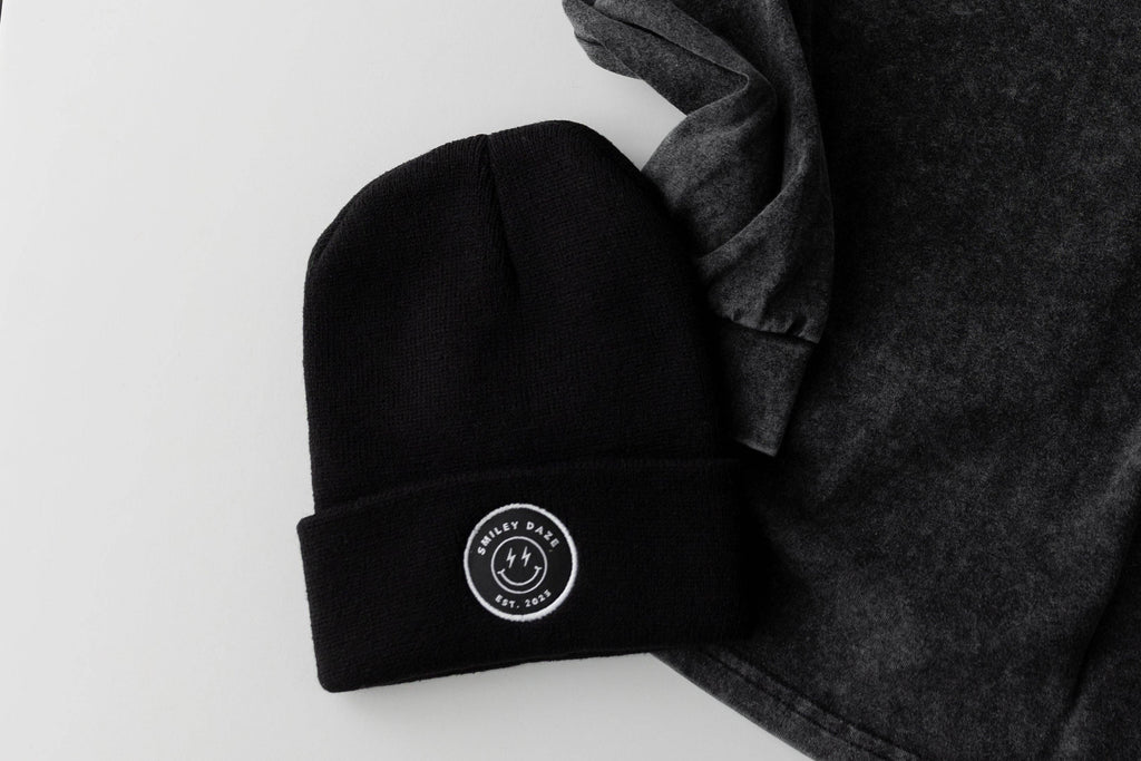 Black Smiley Daze Beanie: Toddler