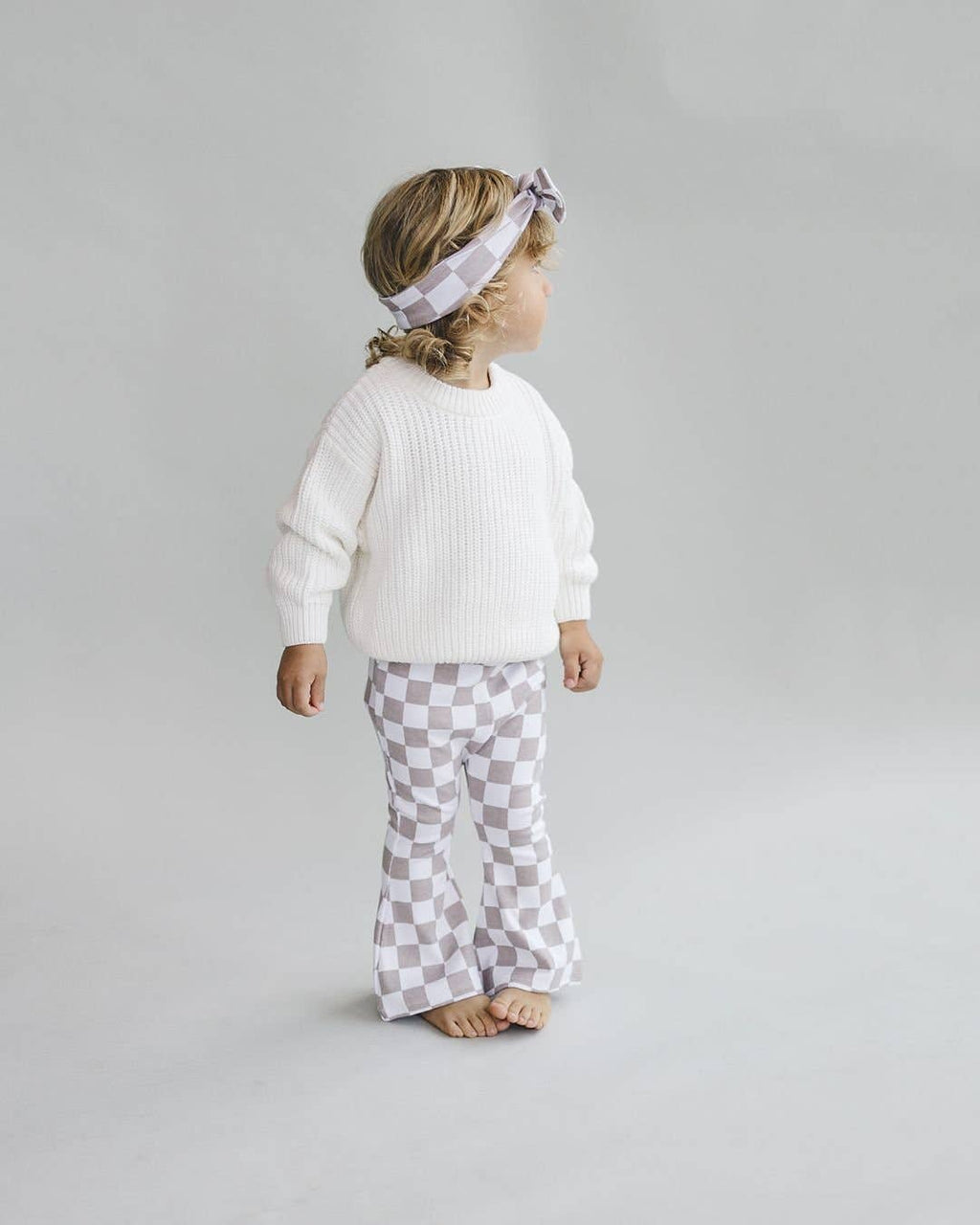 Checkered Flare Pants - Latte