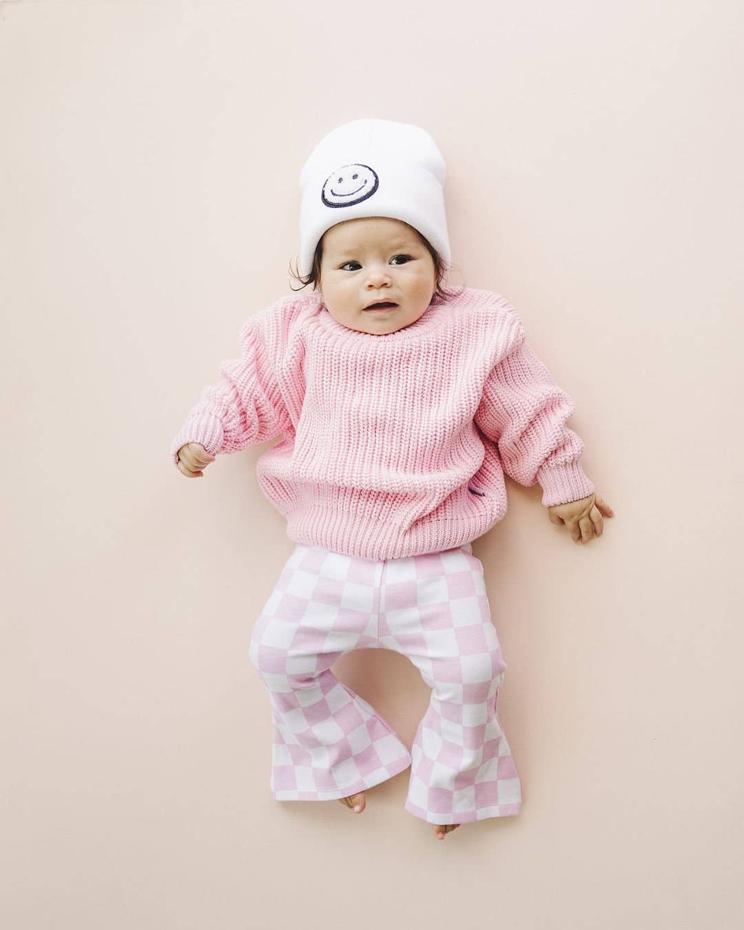 Checkered Flare Pants - Pink