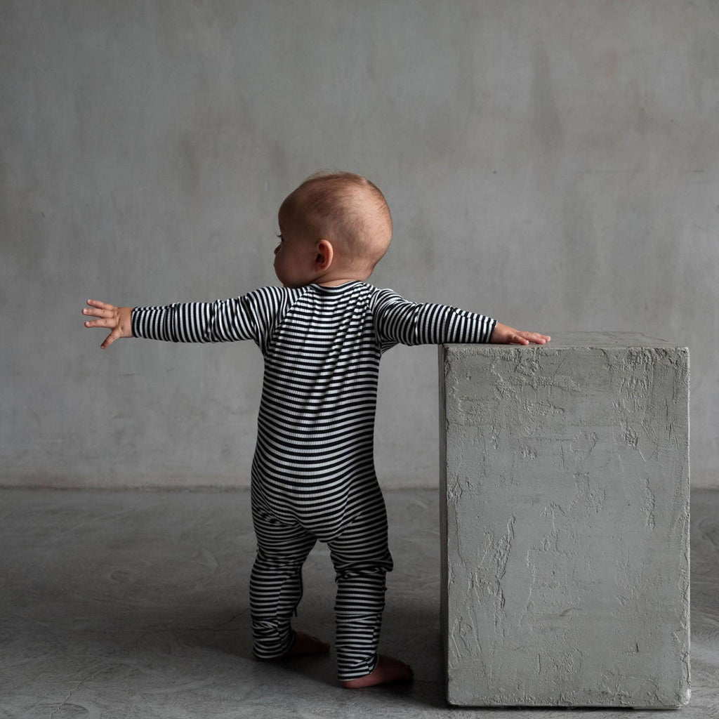 Midnight Stripe | Ribbed Bamboo Zip Romper