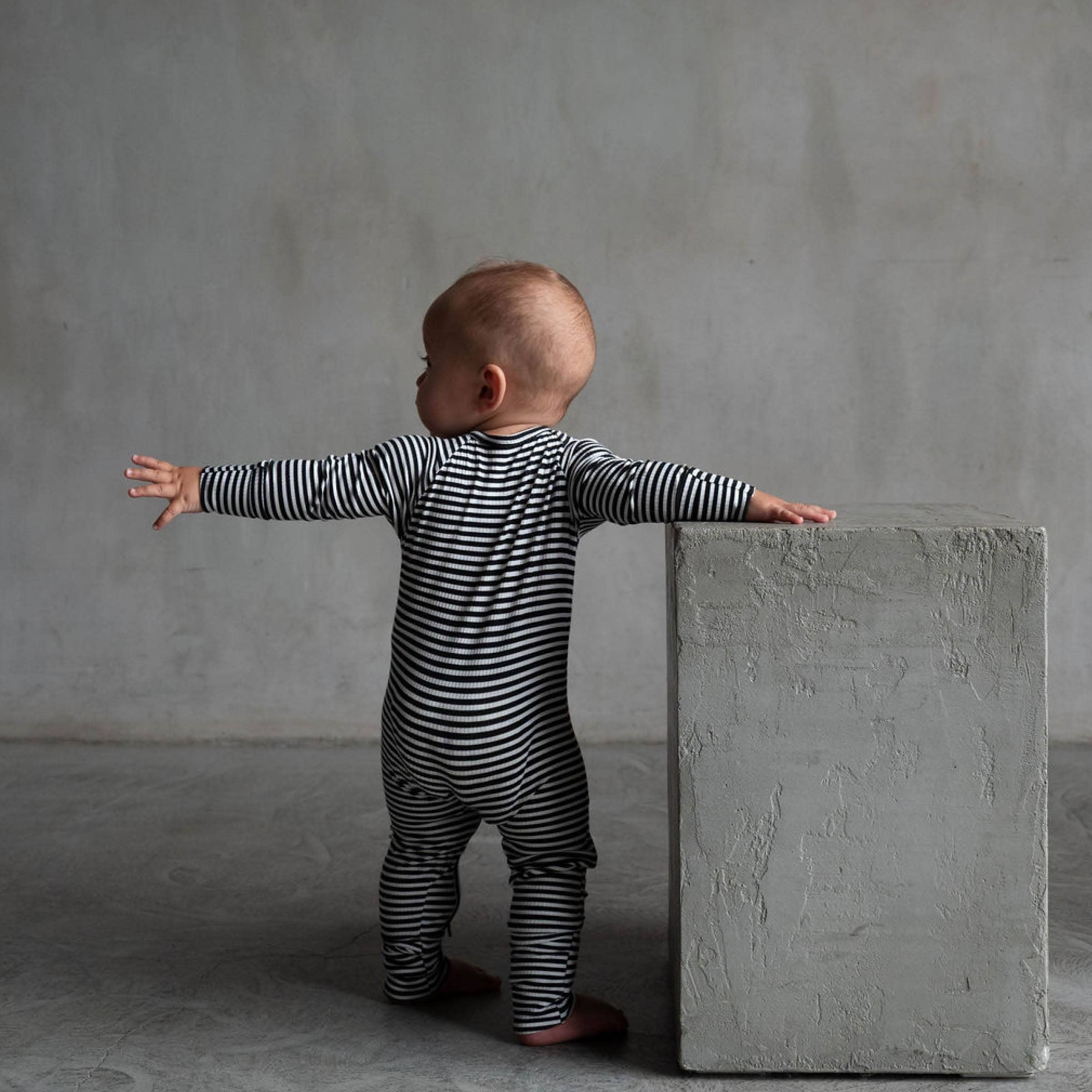 Midnight Stripe | Ribbed Bamboo Zip Romper