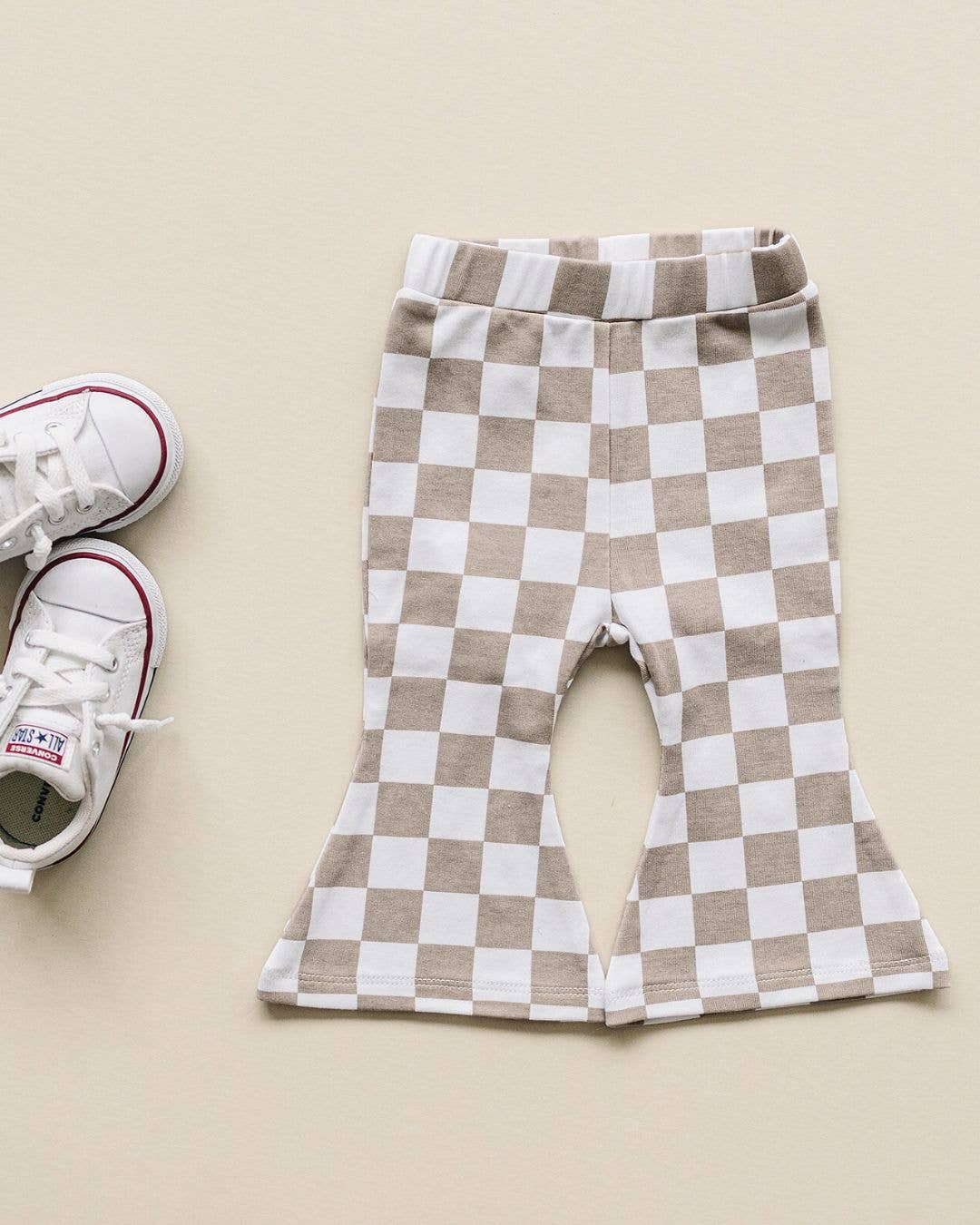 Checkered Flare Pants — Latte