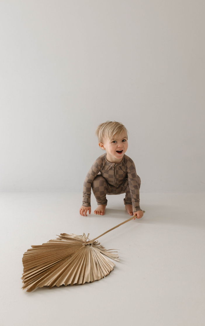 Bamboo Zip Pajamas - Faded Brown