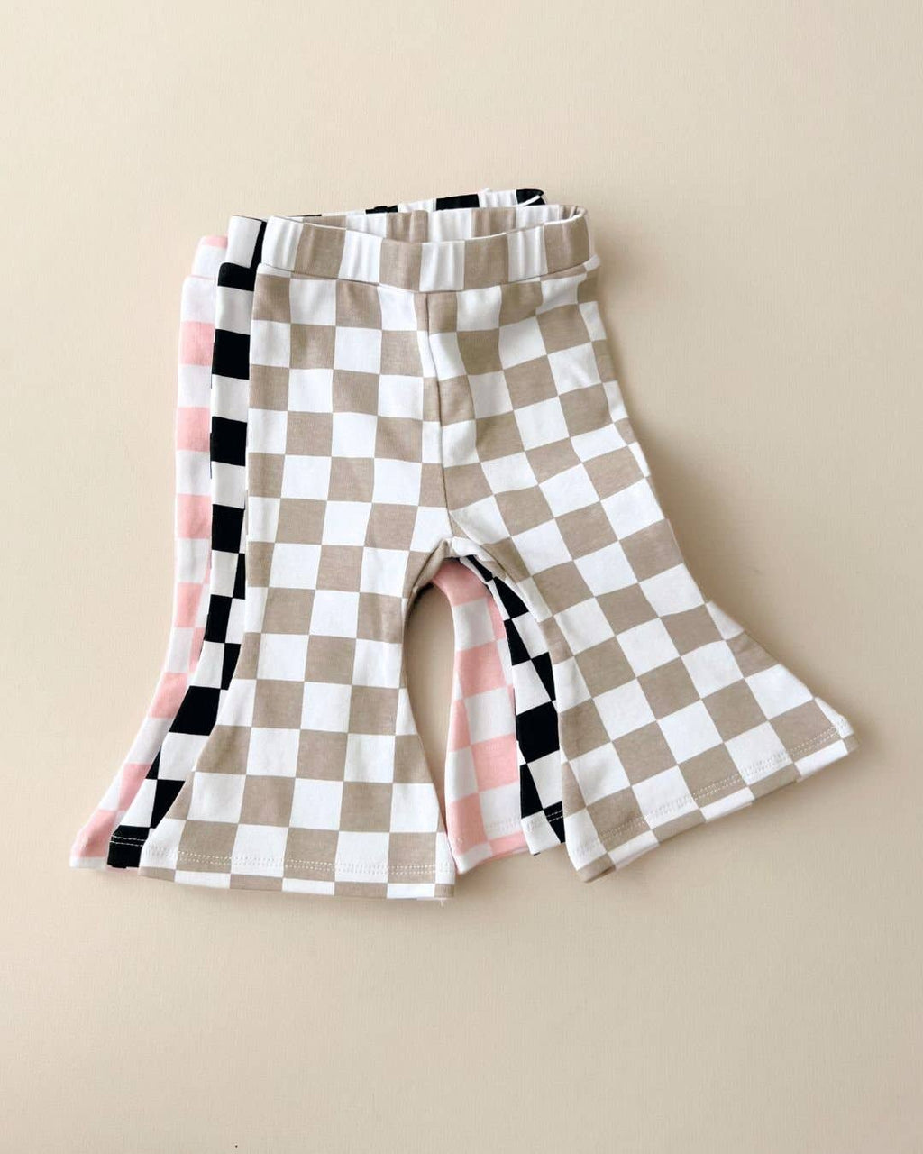 Checkered Flare Pants — Latte