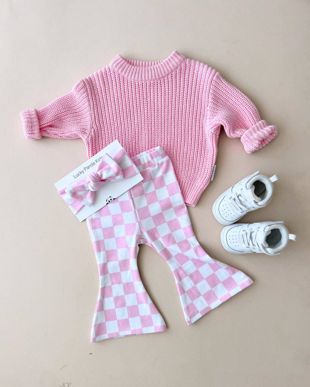 Checkered Flare Pants - Pink