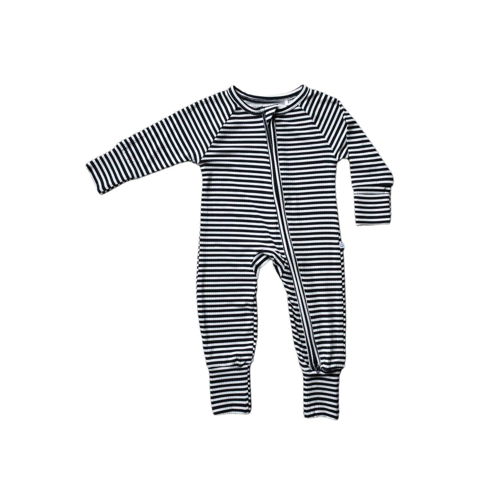Midnight Stripe | Ribbed Bamboo Zip Romper