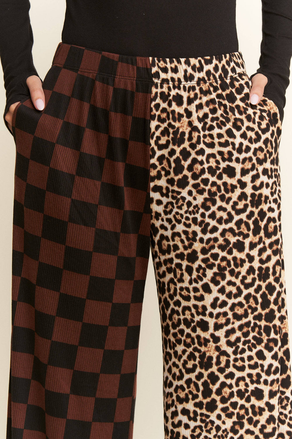 SPLIT DECISION LEOPARD-CHECKERED PANTS