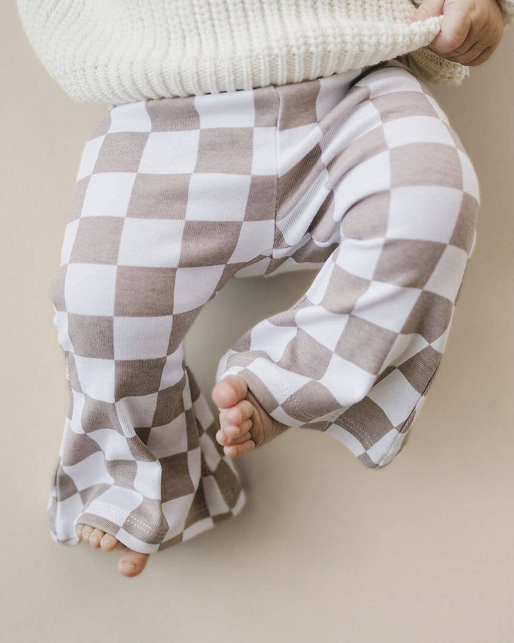 Checkered Flare Pants — Latte
