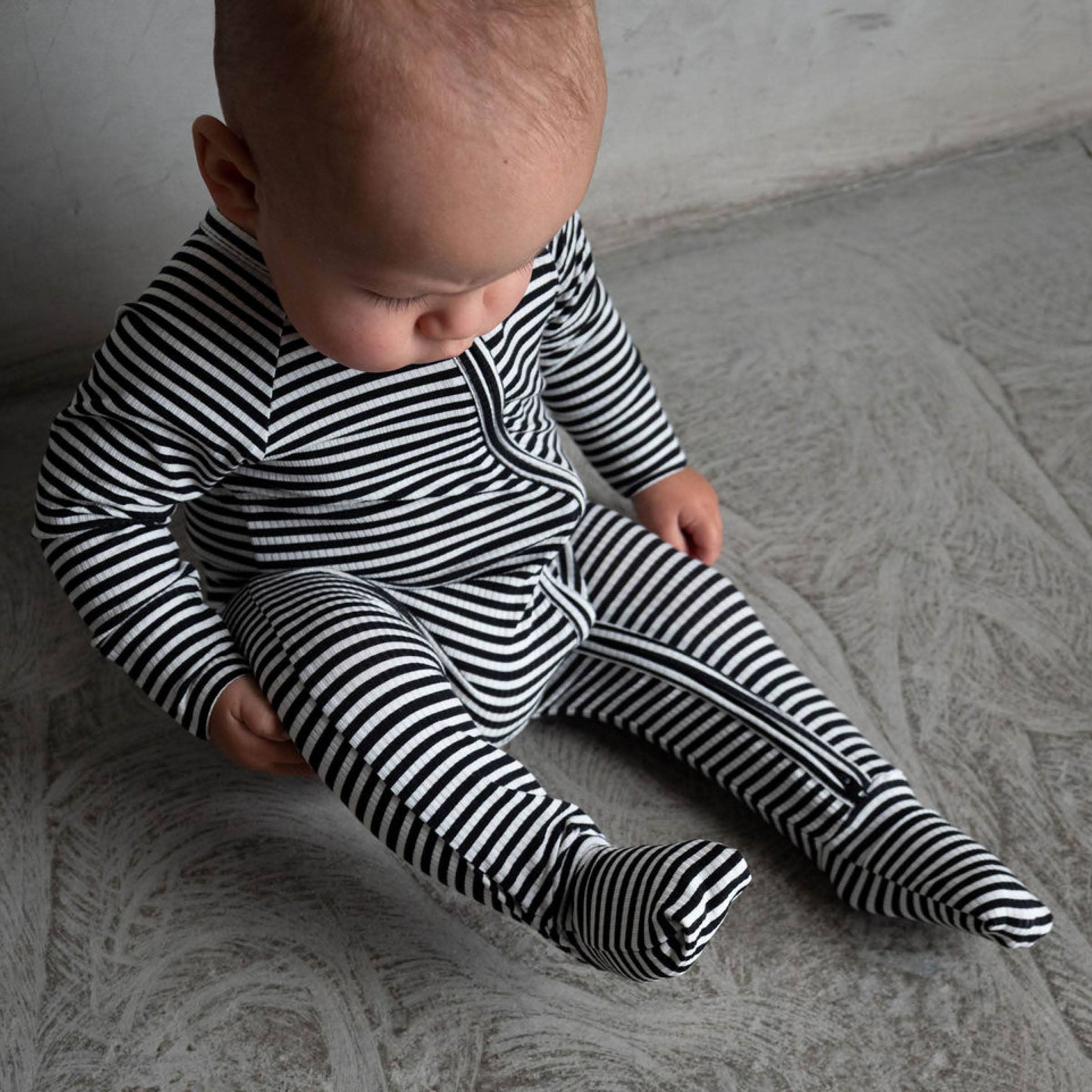 Midnight Stripe | Ribbed Bamboo Zip Romper