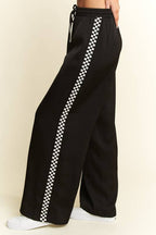 SOLID SATIN SWEATPANTS WITH SIDE CHECKERBOARD TAPE