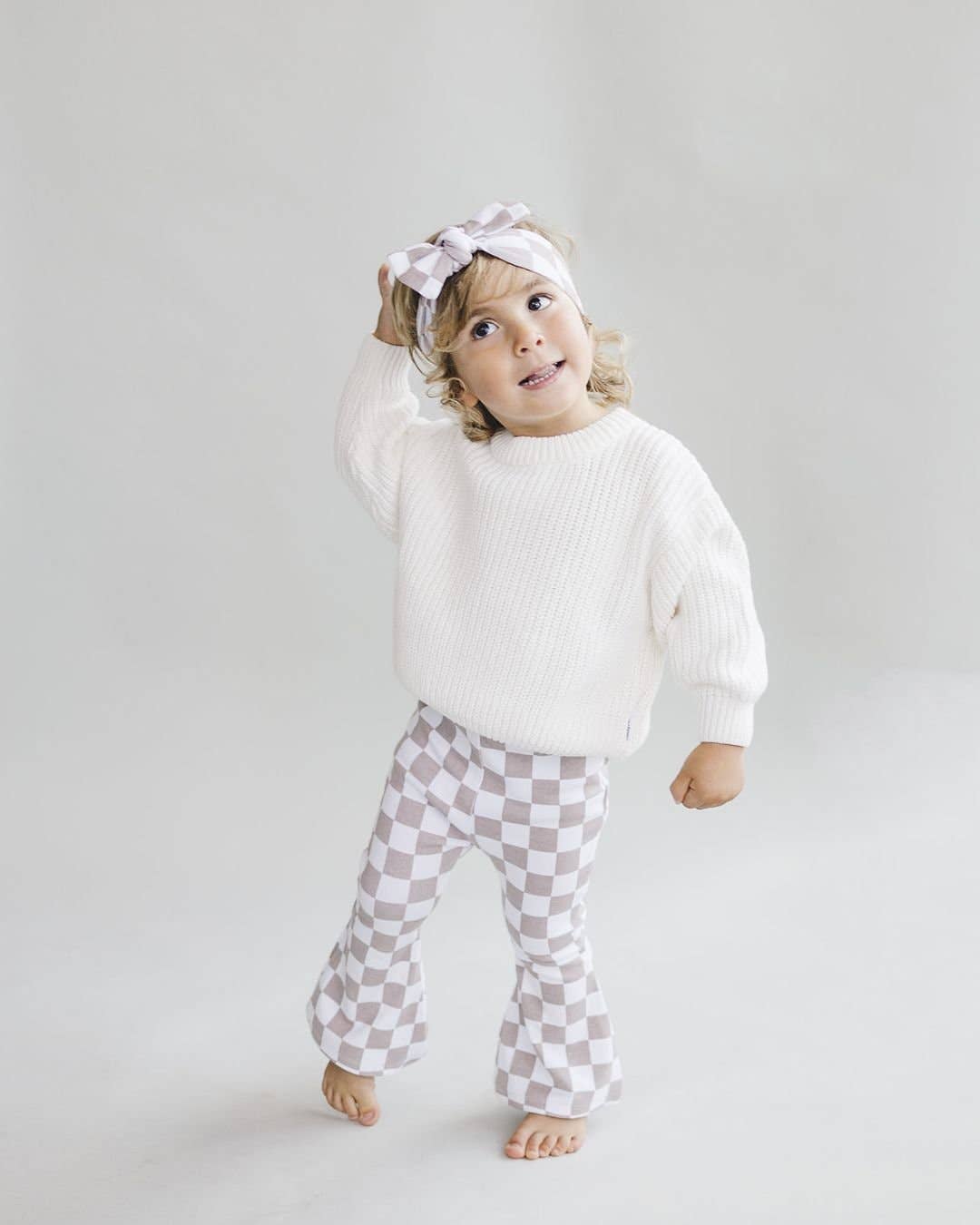 Checkered Flare Pants - Latte