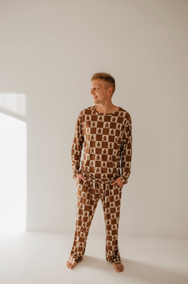Men's Bamboo Pajamas | Gingerbread Checkerboard