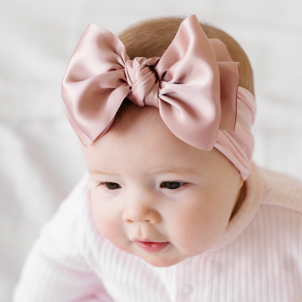 Baby Bling® Satin FAB® soft nylon headband with satin bow: Antique pink