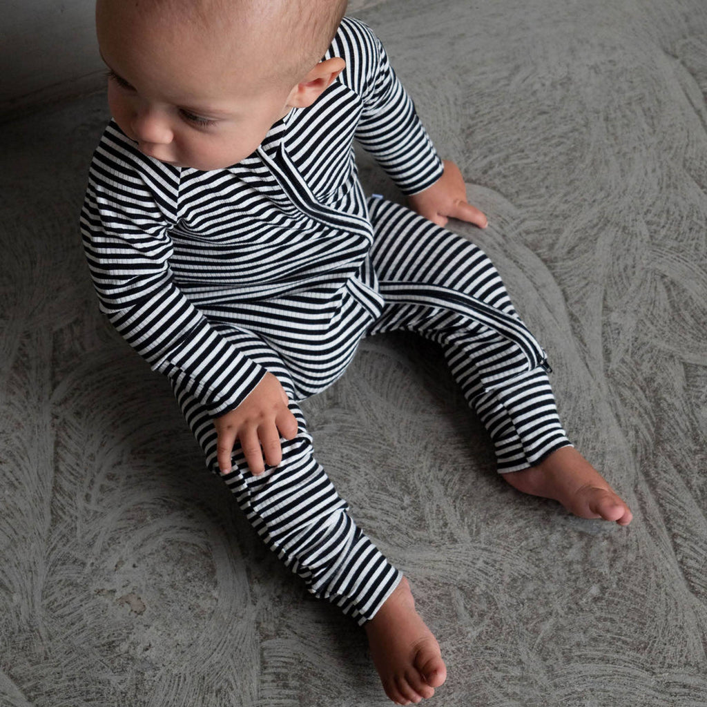 Midnight Stripe | Ribbed Bamboo Zip Romper