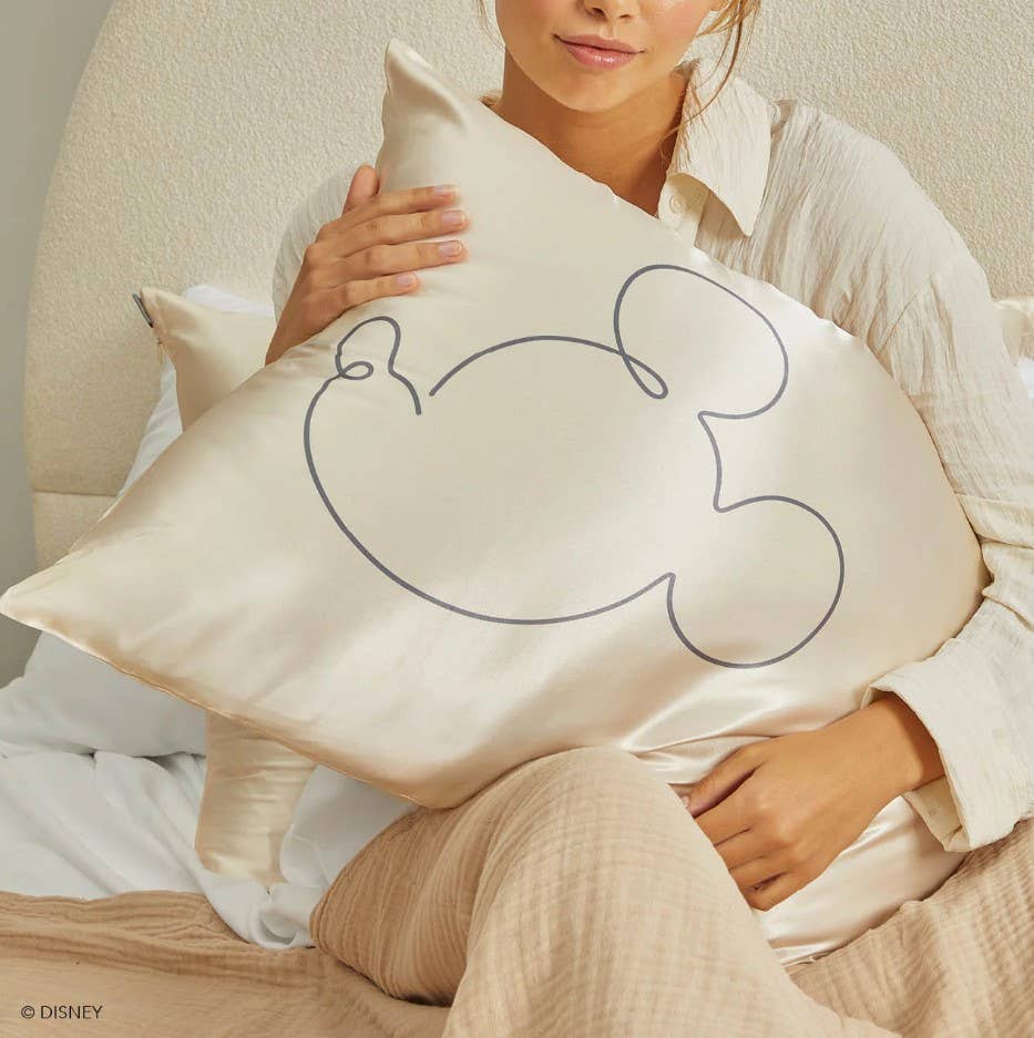 Kitsch & Mickey and Minnie Satin Pillowcase Mr. Mouse -Cream