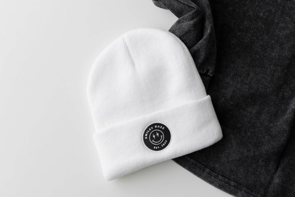 White Smiley Daze Beanie: Toddler