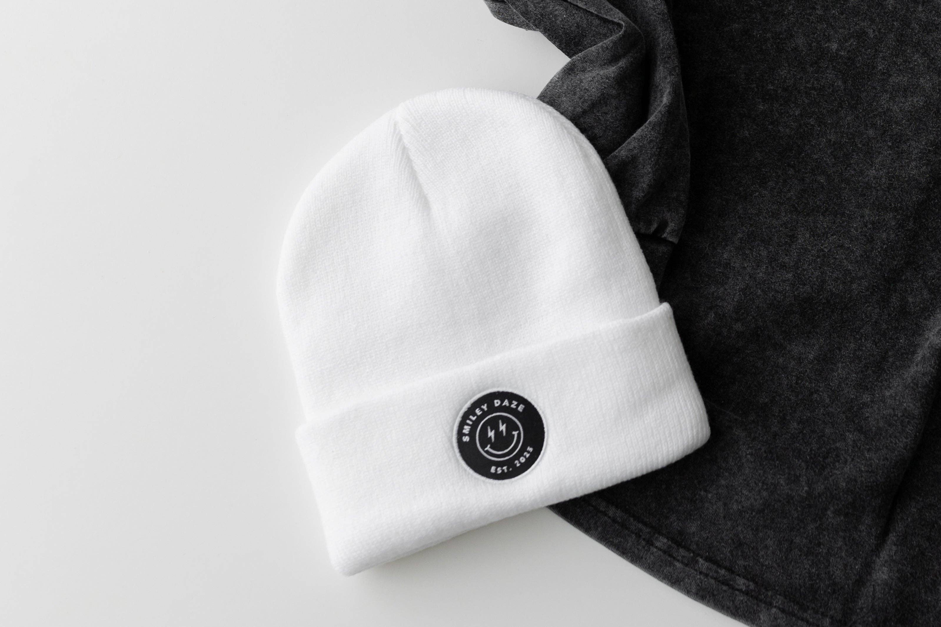 White Smiley Daze Beanie: Toddler