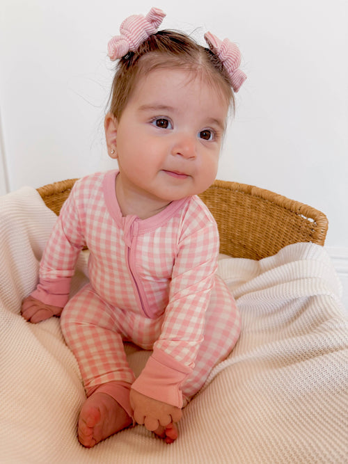 2-Way Convertible Zip Romper - Pink Gingham